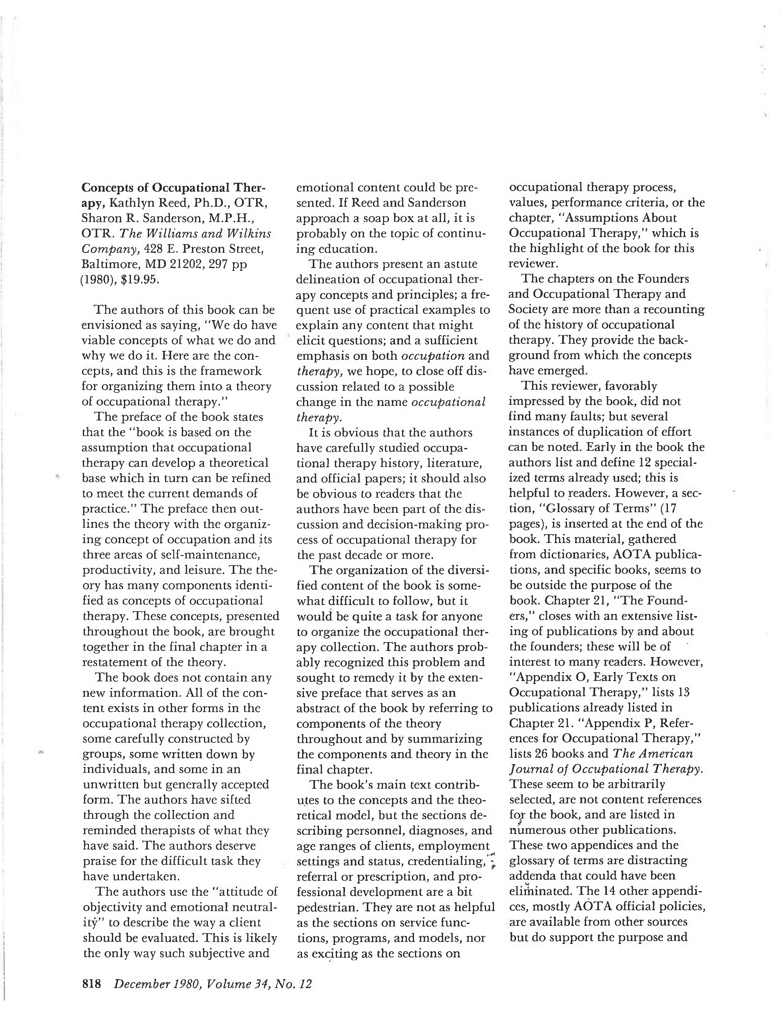 First page of Concepts of Occupational Theraphy
