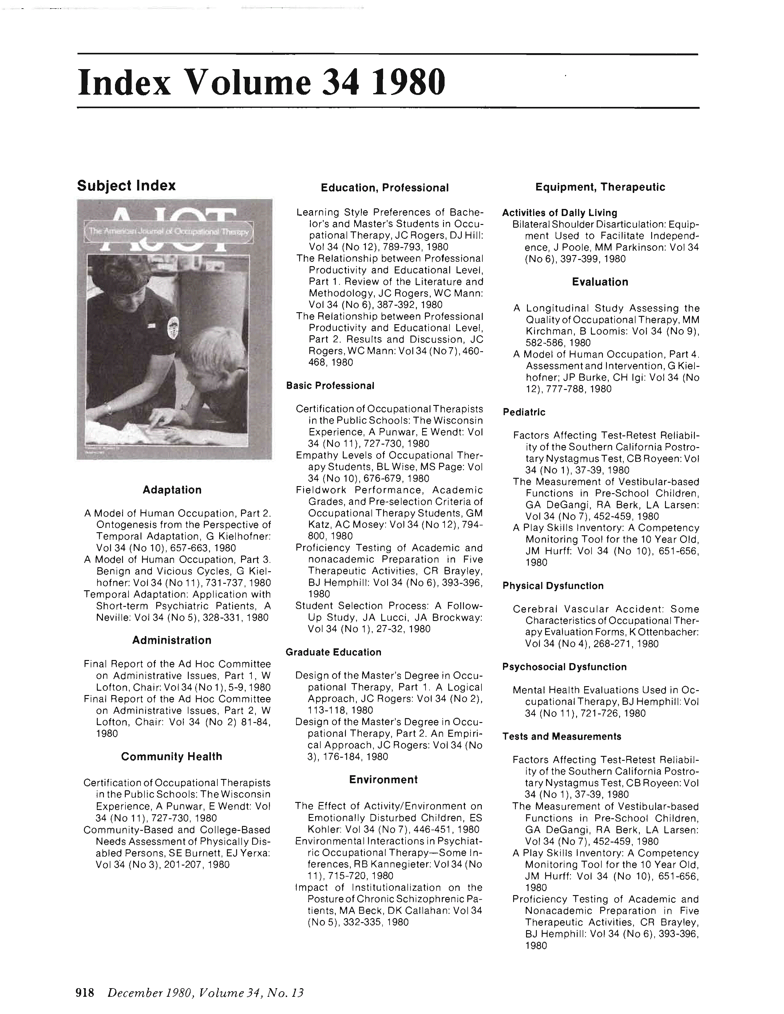 First page of Subject Index