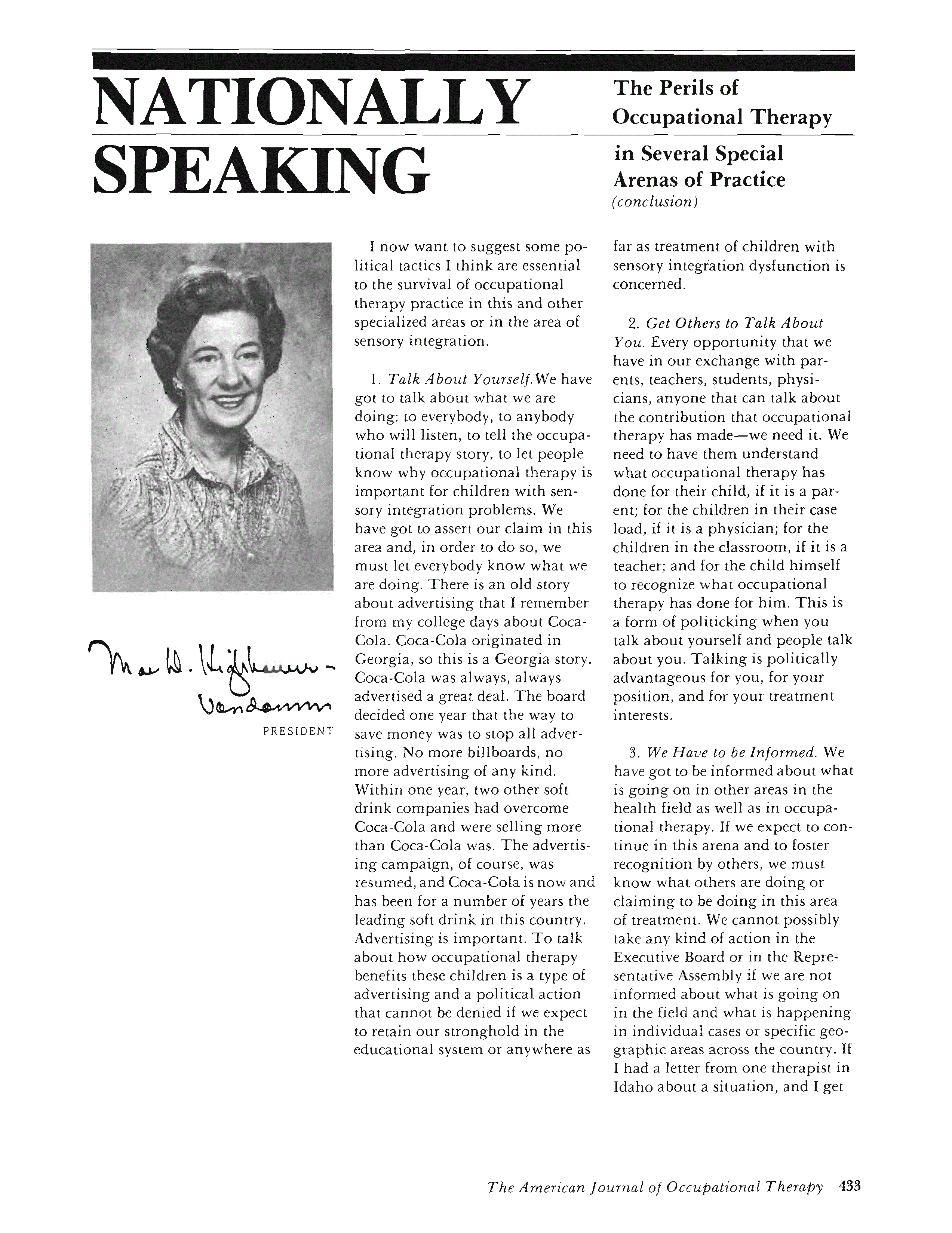 First page of The Perils of Occupational Therapy in Several Special Arenas of Practice