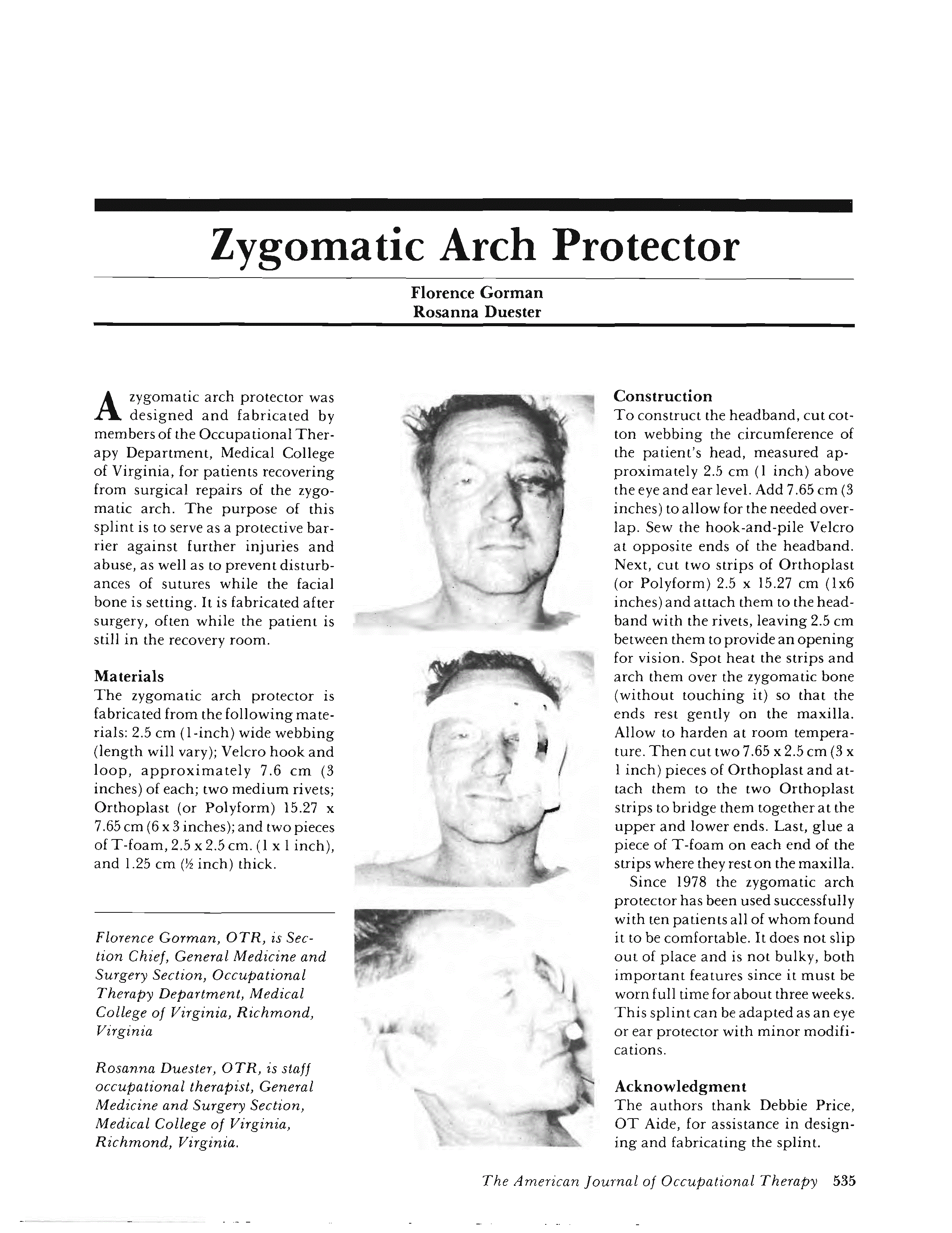 First page of Zygomatic Arch Protector