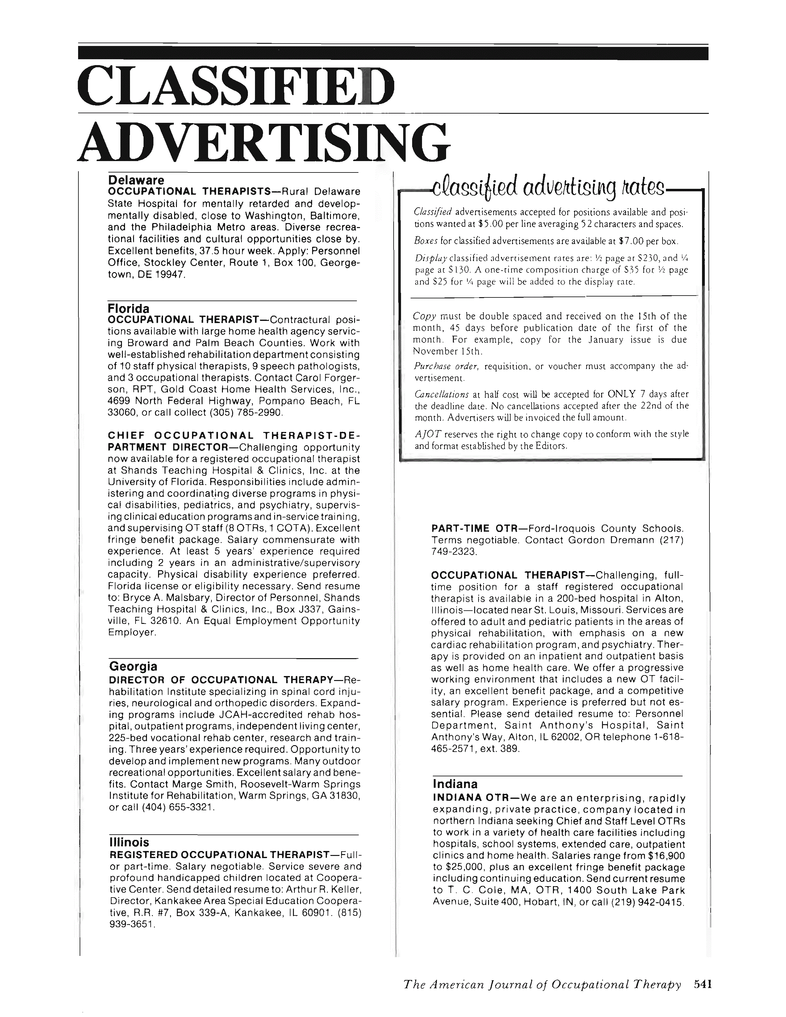First page of Classified Advertising