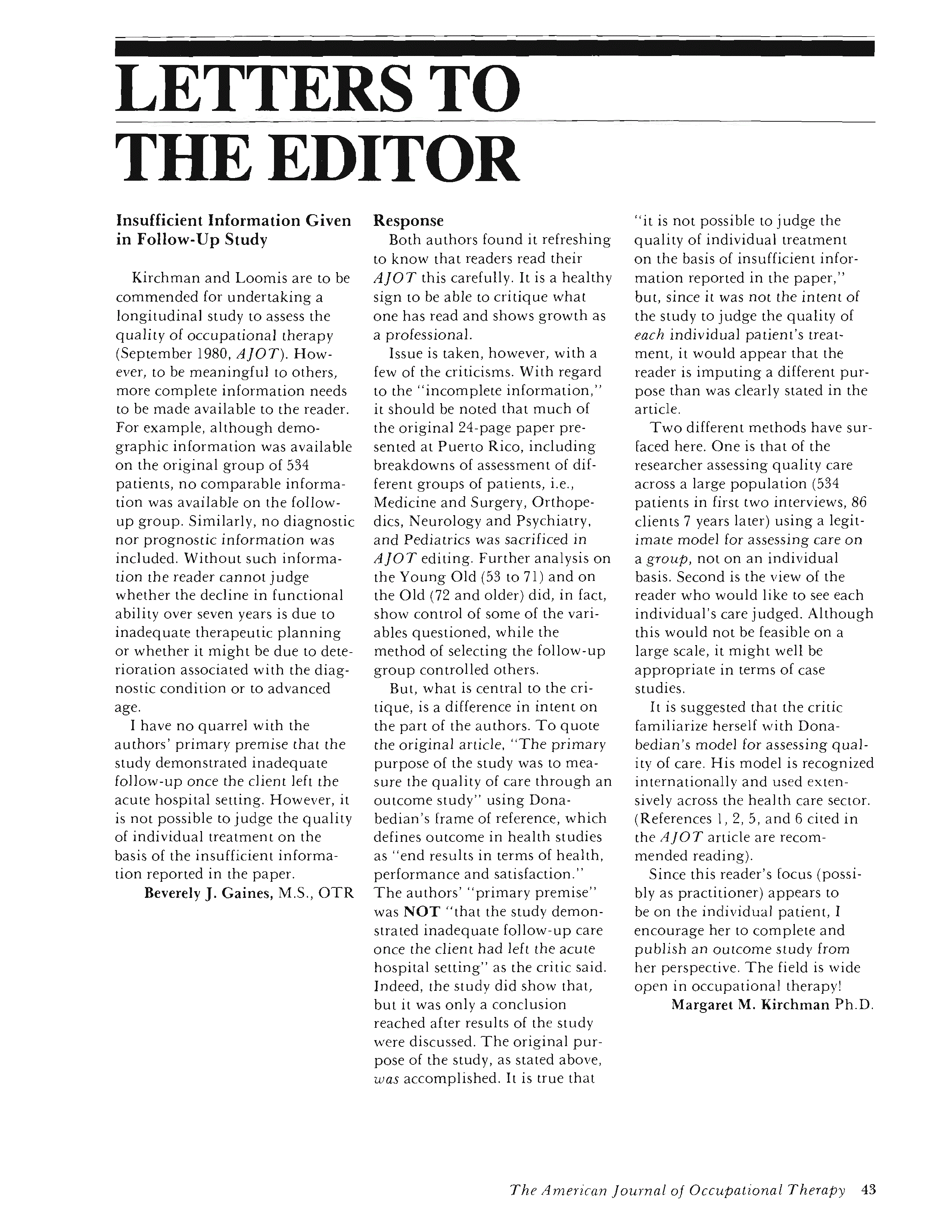 First page of Insufficient Information Given in Follow-Up Study