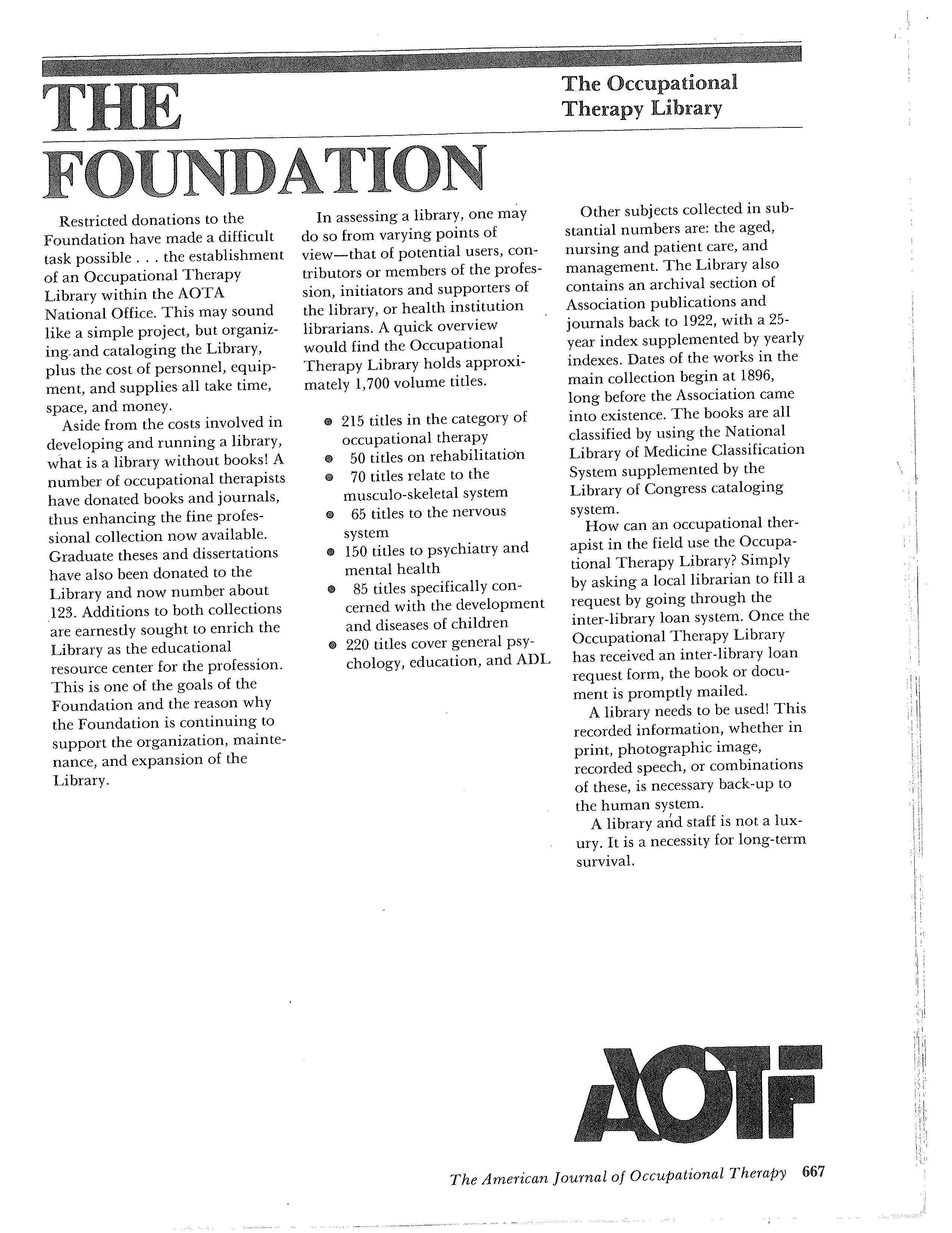 First page of The Occupational Therapy Library