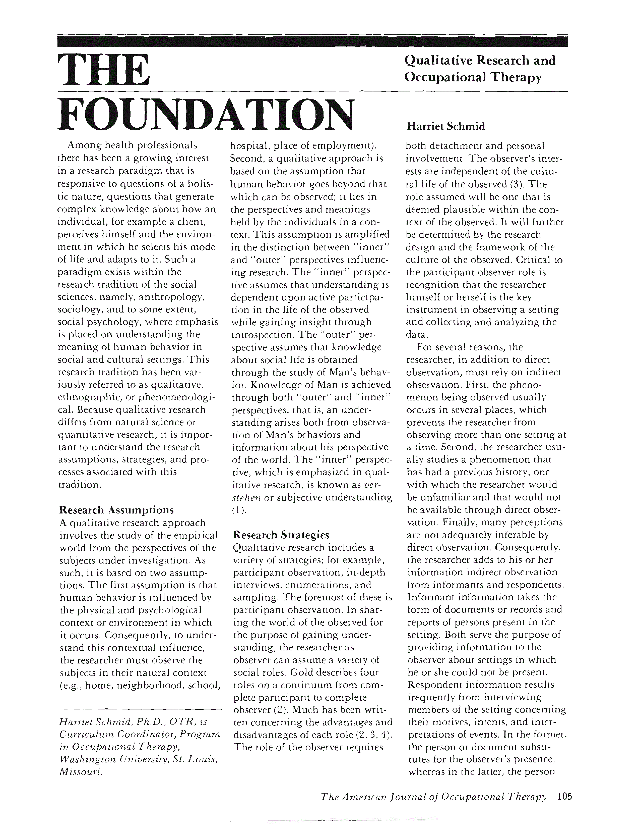 First page of Qualitative Research and Occupational Therapy