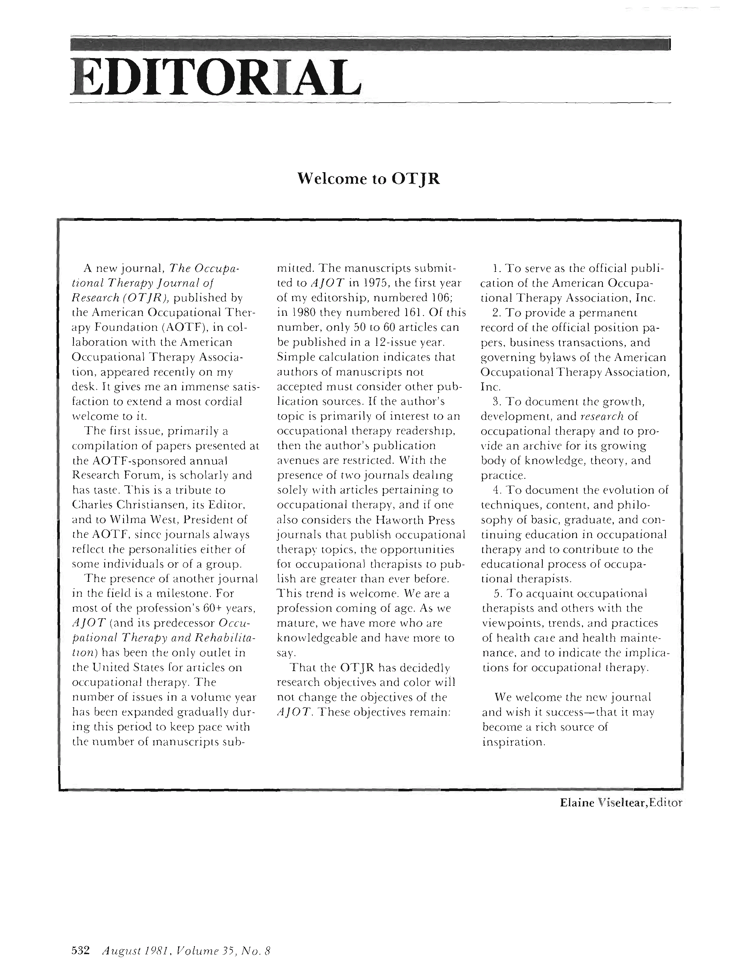 First page of Welcome to OTJR