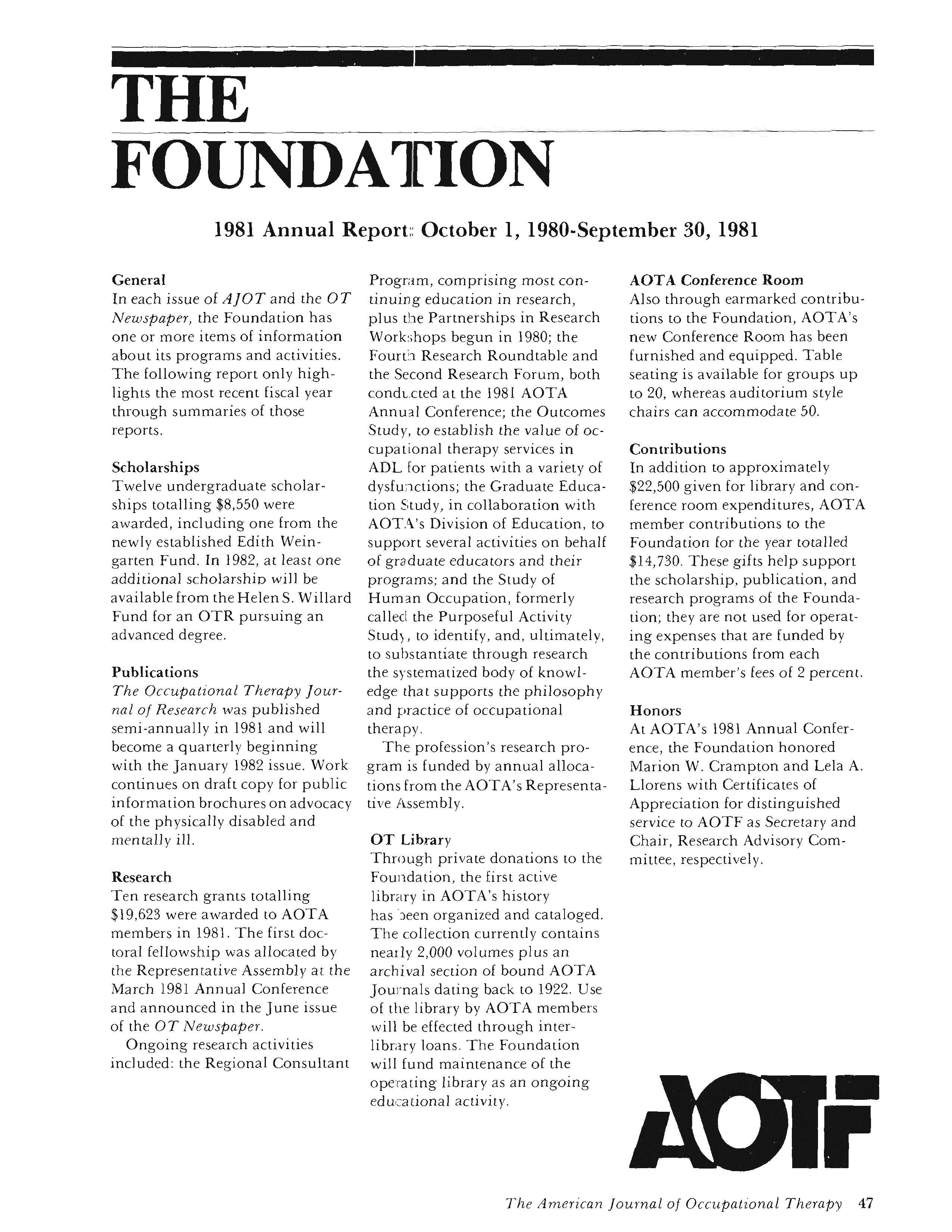 First page of 1981 Annual Report: October 1, 1980-September 30, 1981