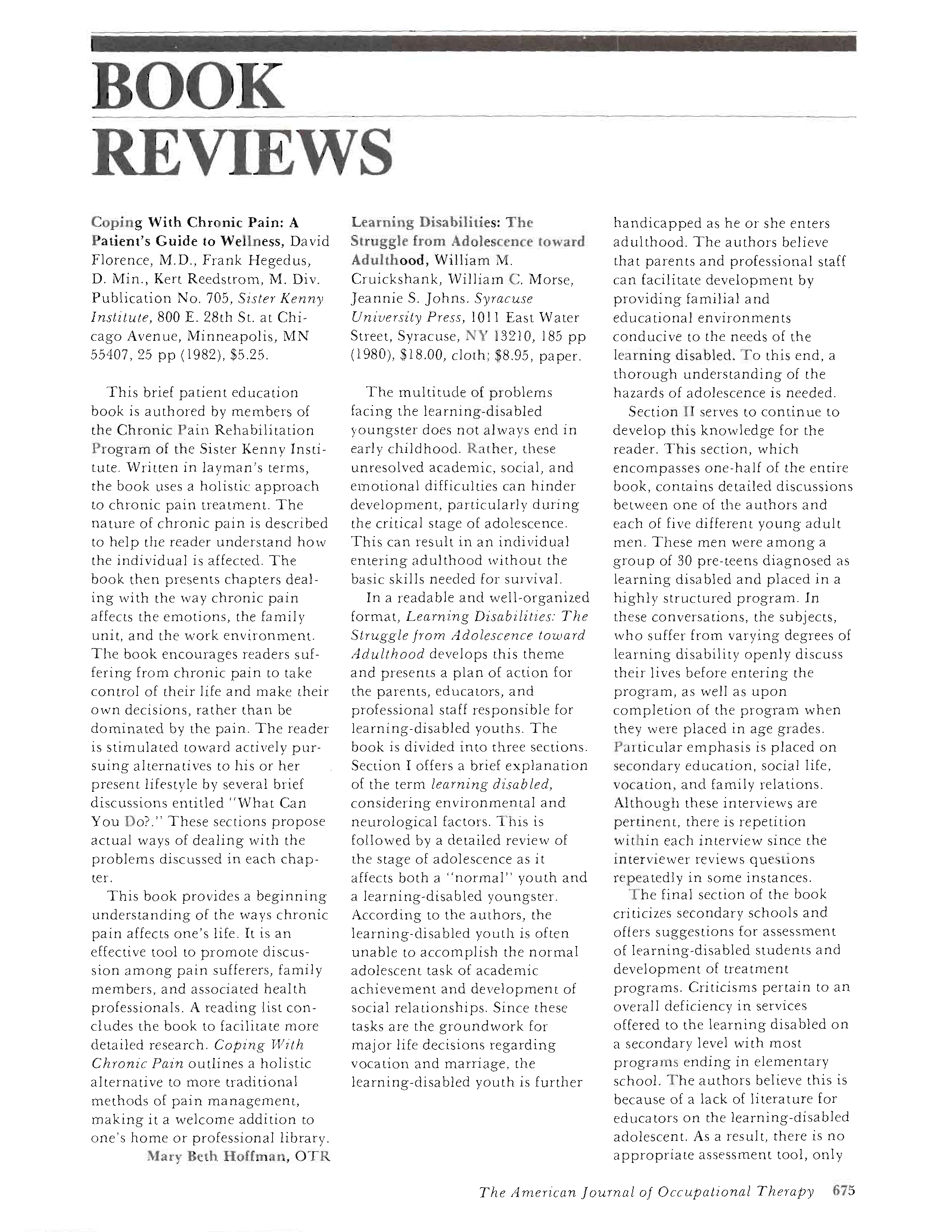 First page of Coping With Chronic Pain: A Patient’s Guide to Wellness