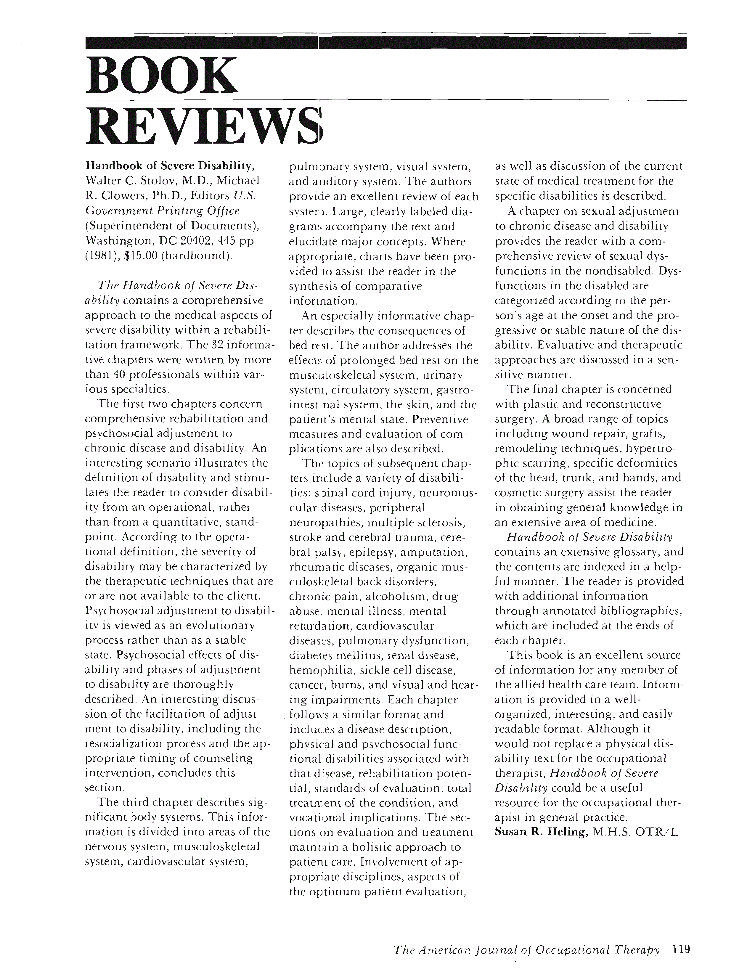 First page of Handbook of Severe Disability