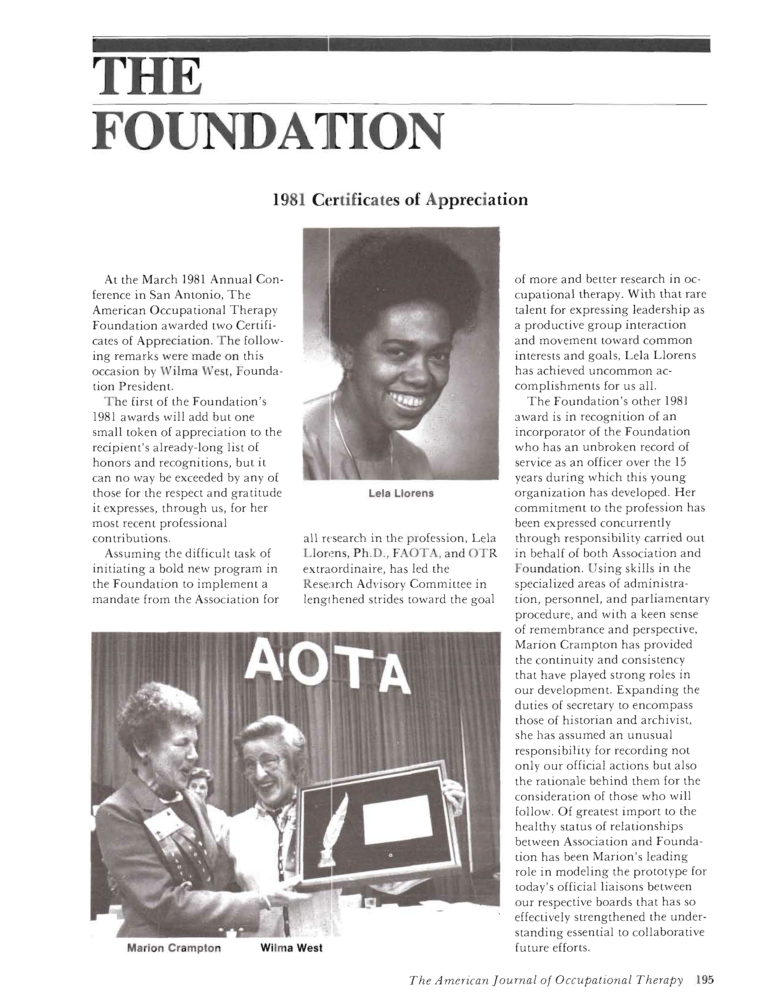 First page of 1981 Certificates of Appreciation