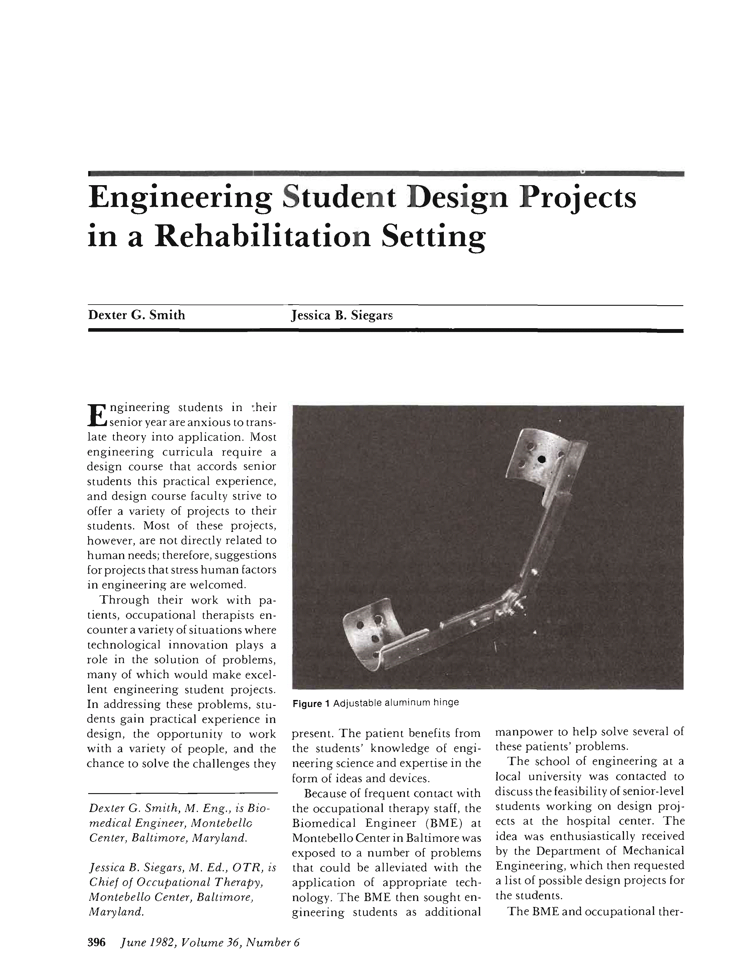First page of Engineering Student Design Projects in a Rehabilitation Setting
