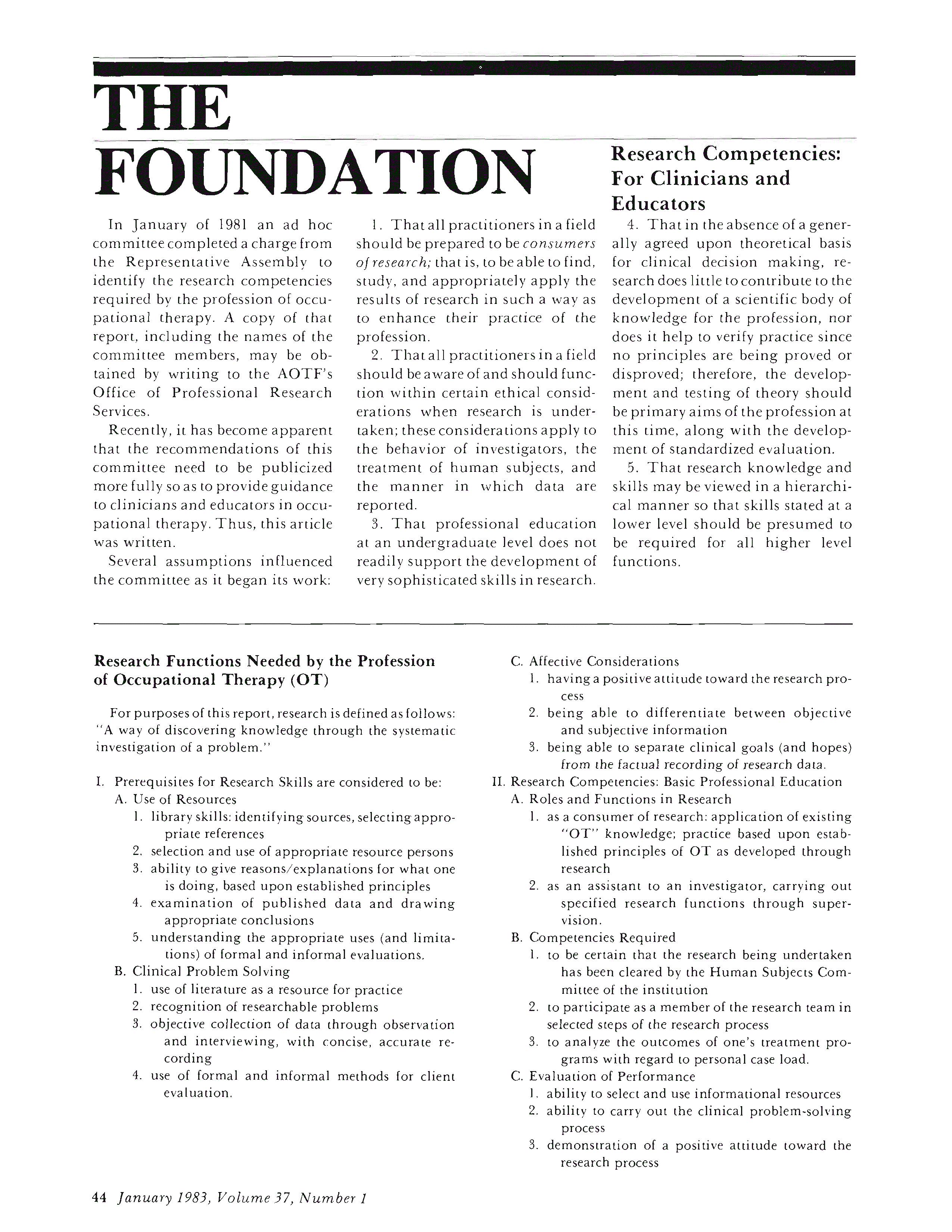 First page of Research Competencies: For Clinicians and Educators