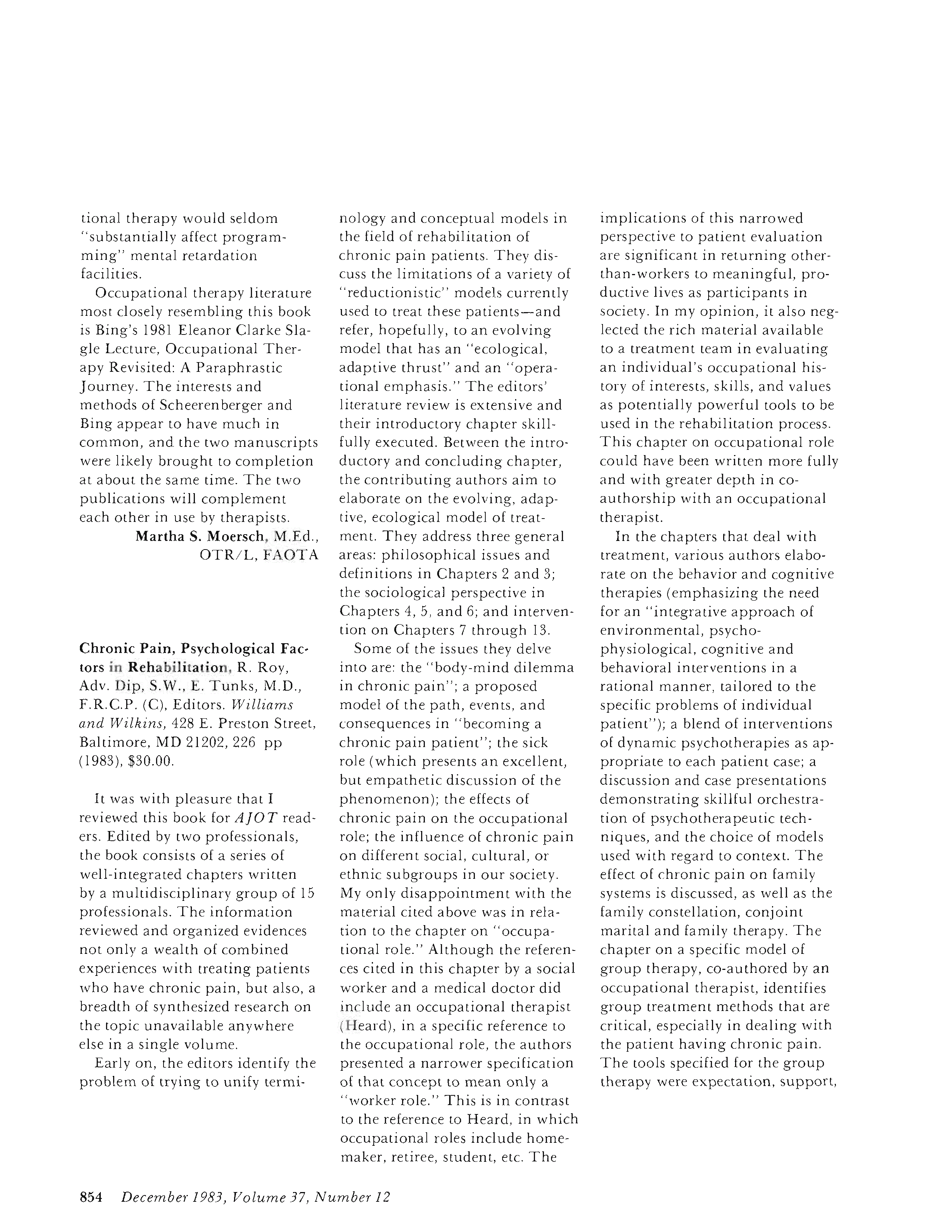 First page of Chronic Pain, Psychological Factors in Rehabilitation