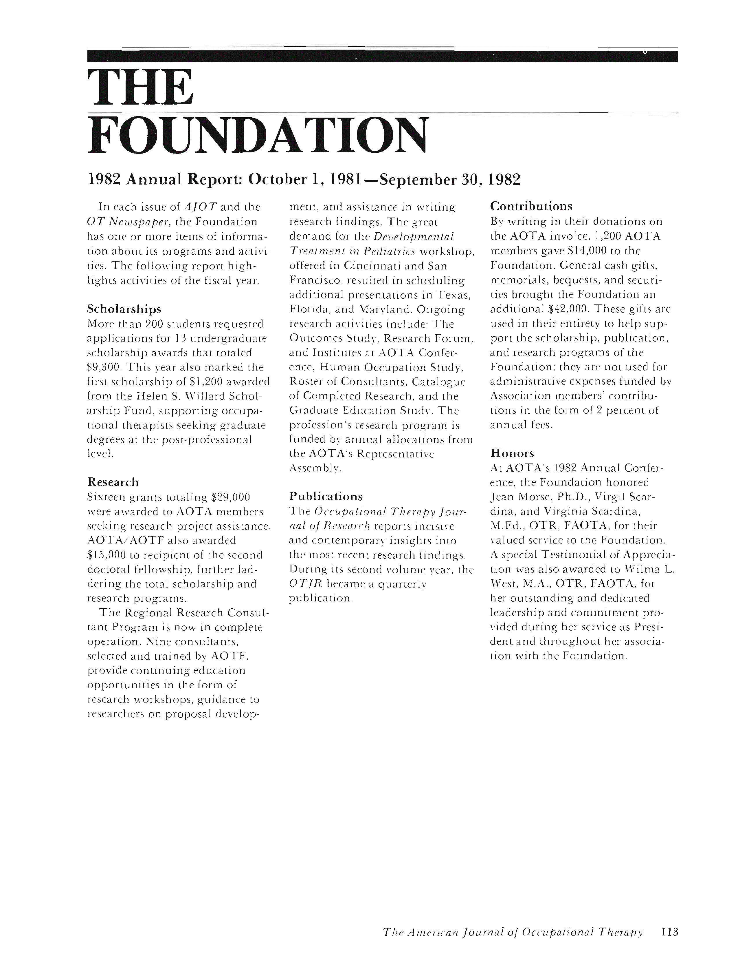 First page of 1982 Annual Report: October 1, 1981–September 30, 1982