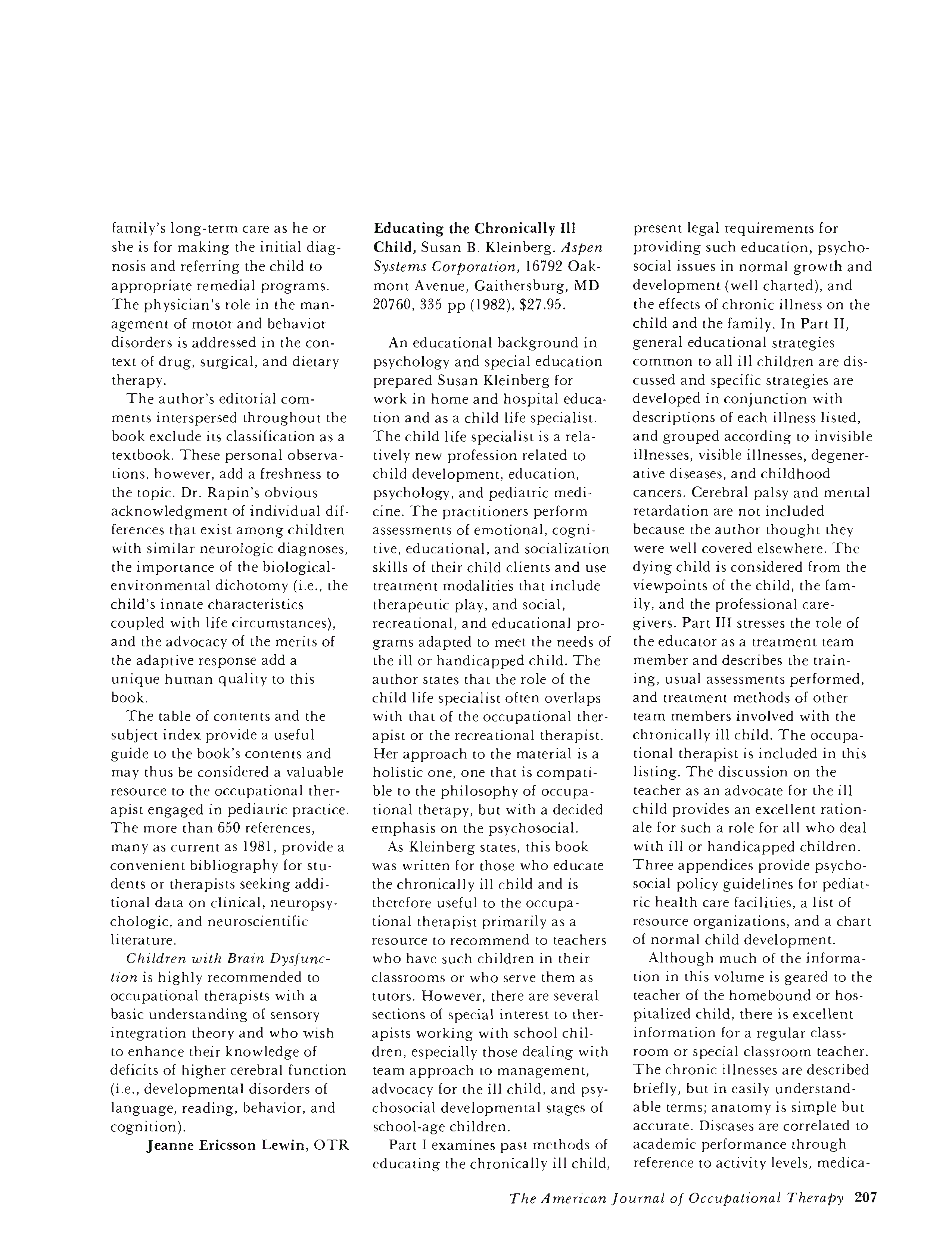 First page of Educating the Chronically Ill Child