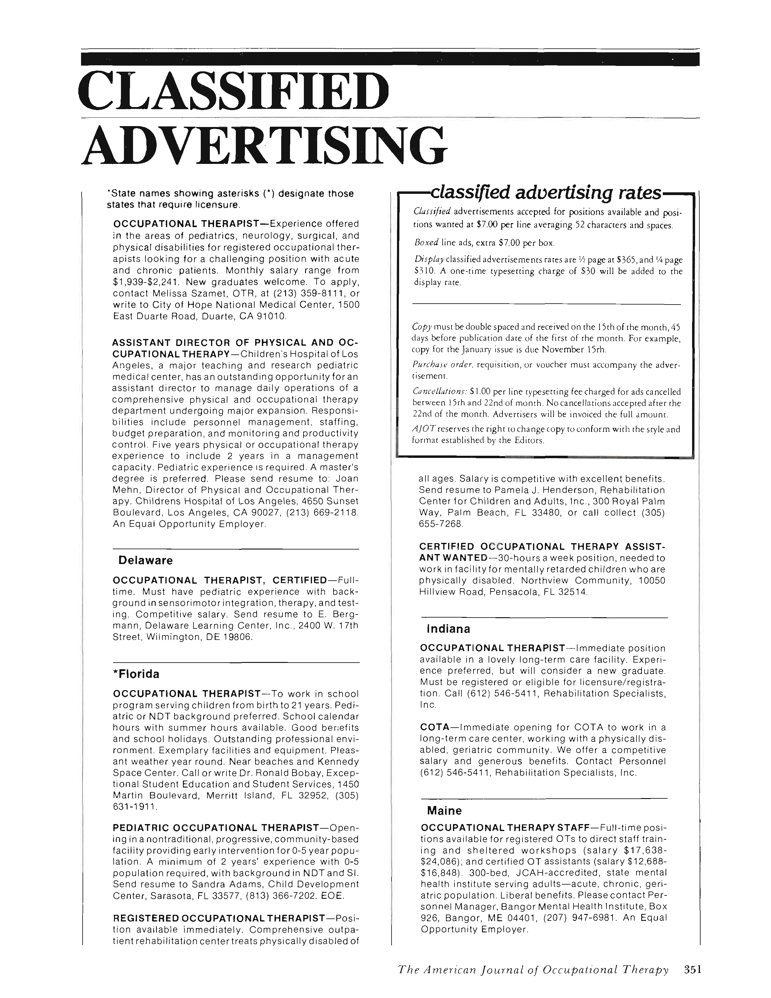 First page of Classified Advertising