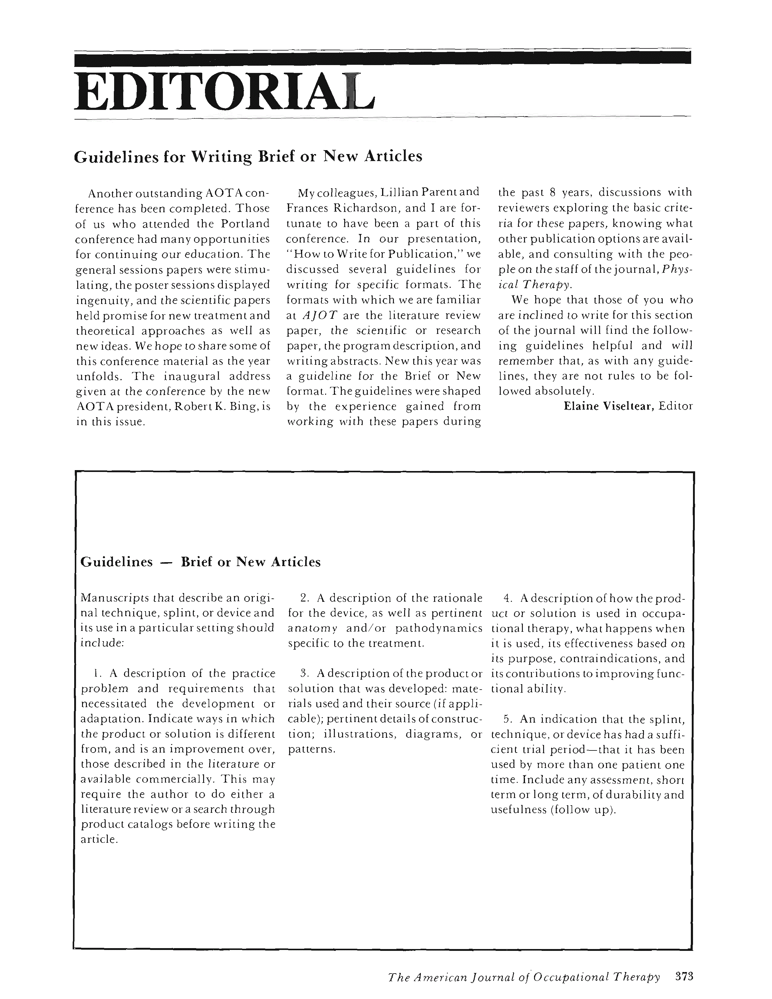 First page of Guidelines for Writing Brief or New Articles