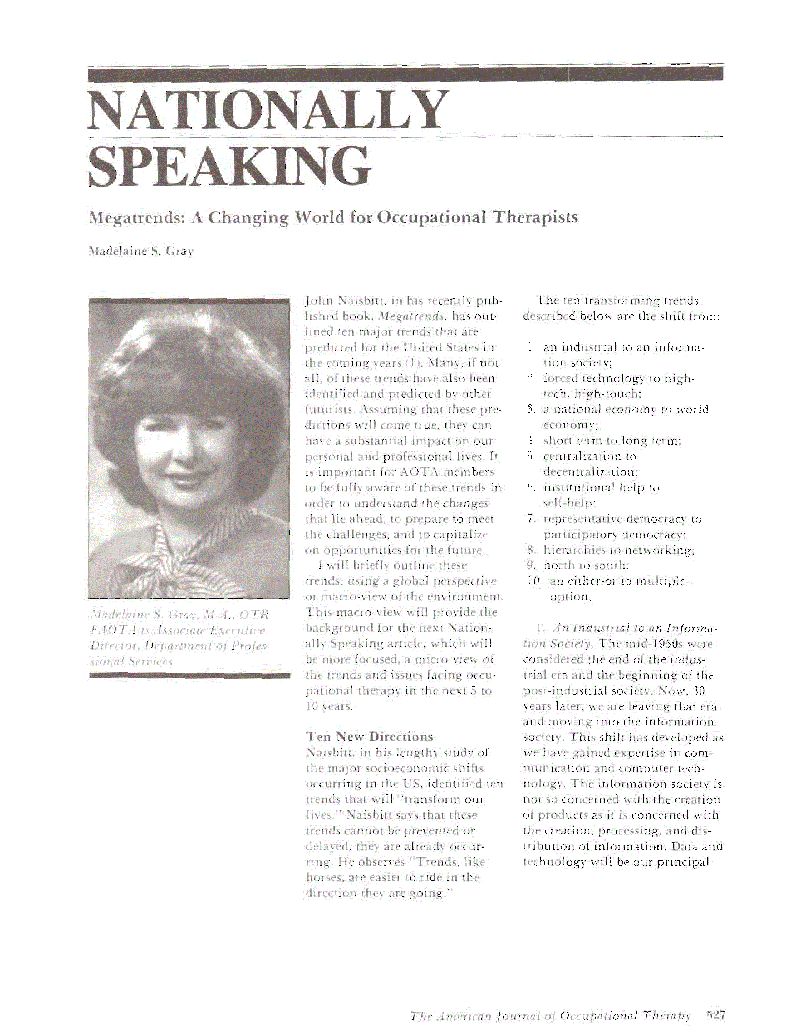 First page of Megatrends: A Changing World for Occupational Therapists