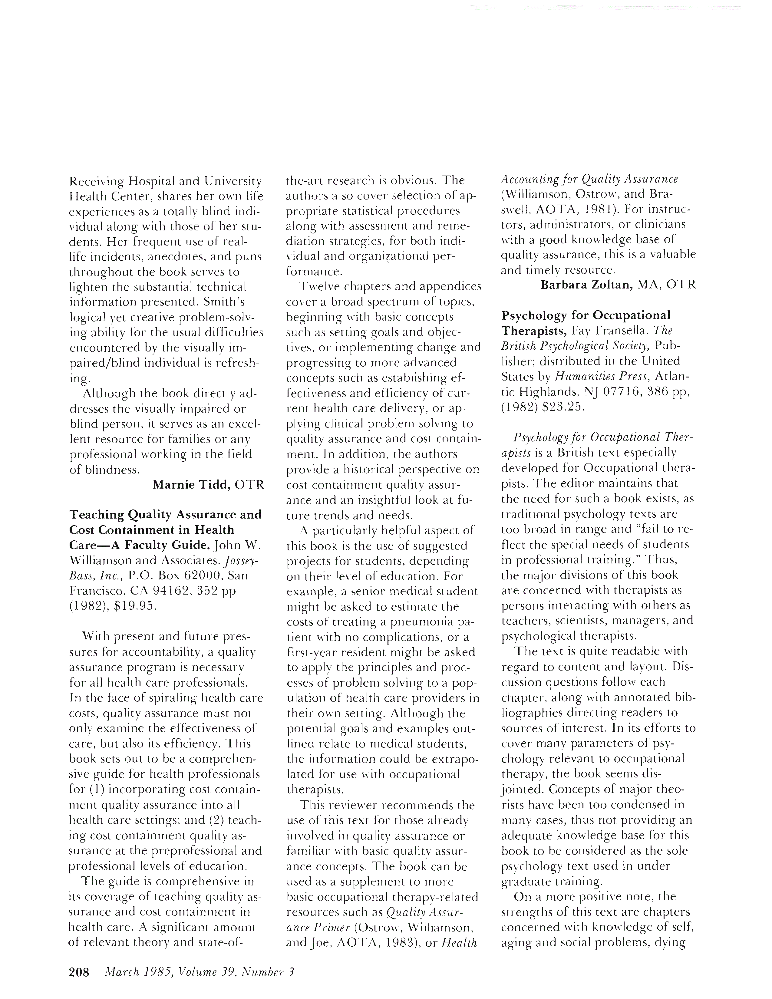 First page of Teaching Quality Assurance and Cost Containment in Health Care—A Faculty Guide