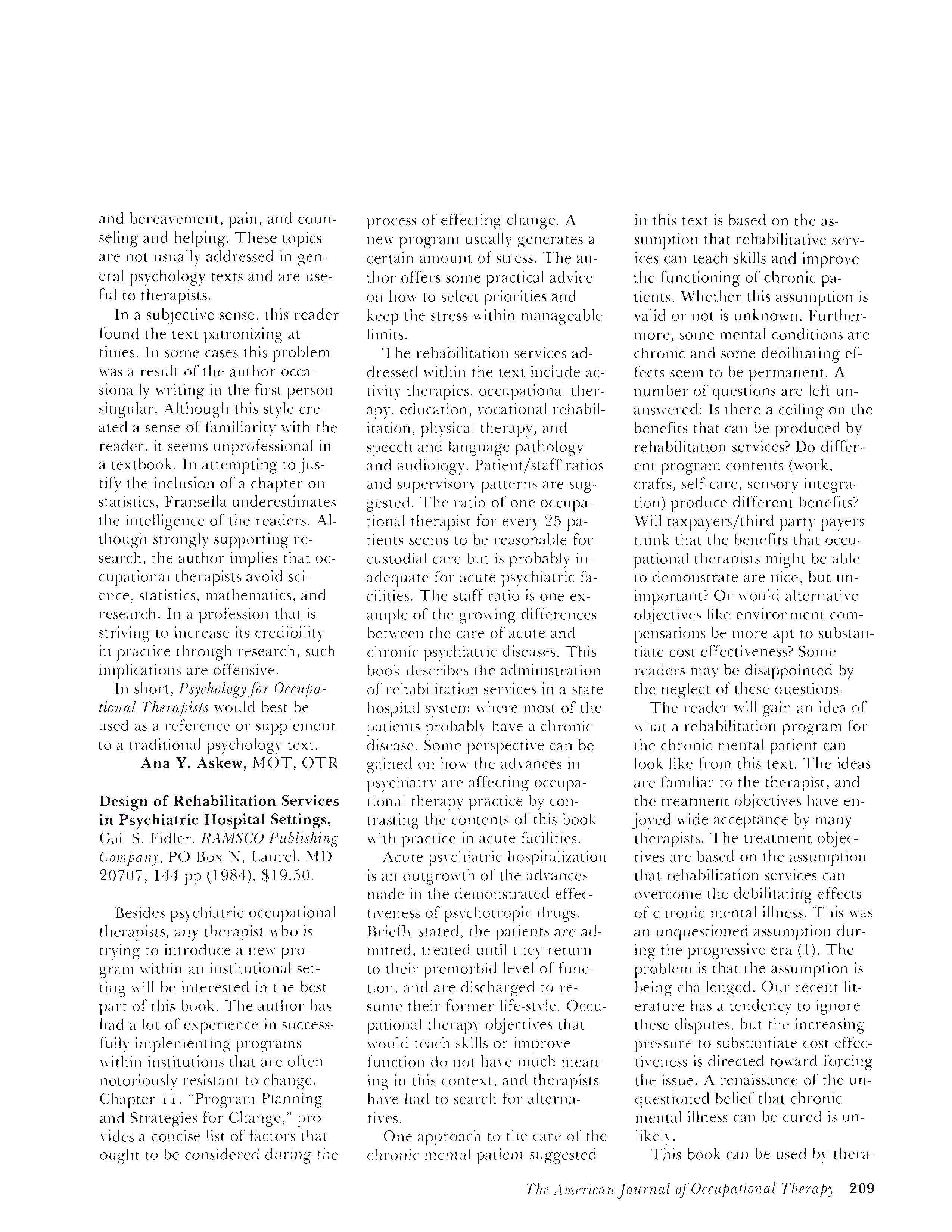 First page of Design of Rehabilitation Services in Psychiatric Hospital Settings
