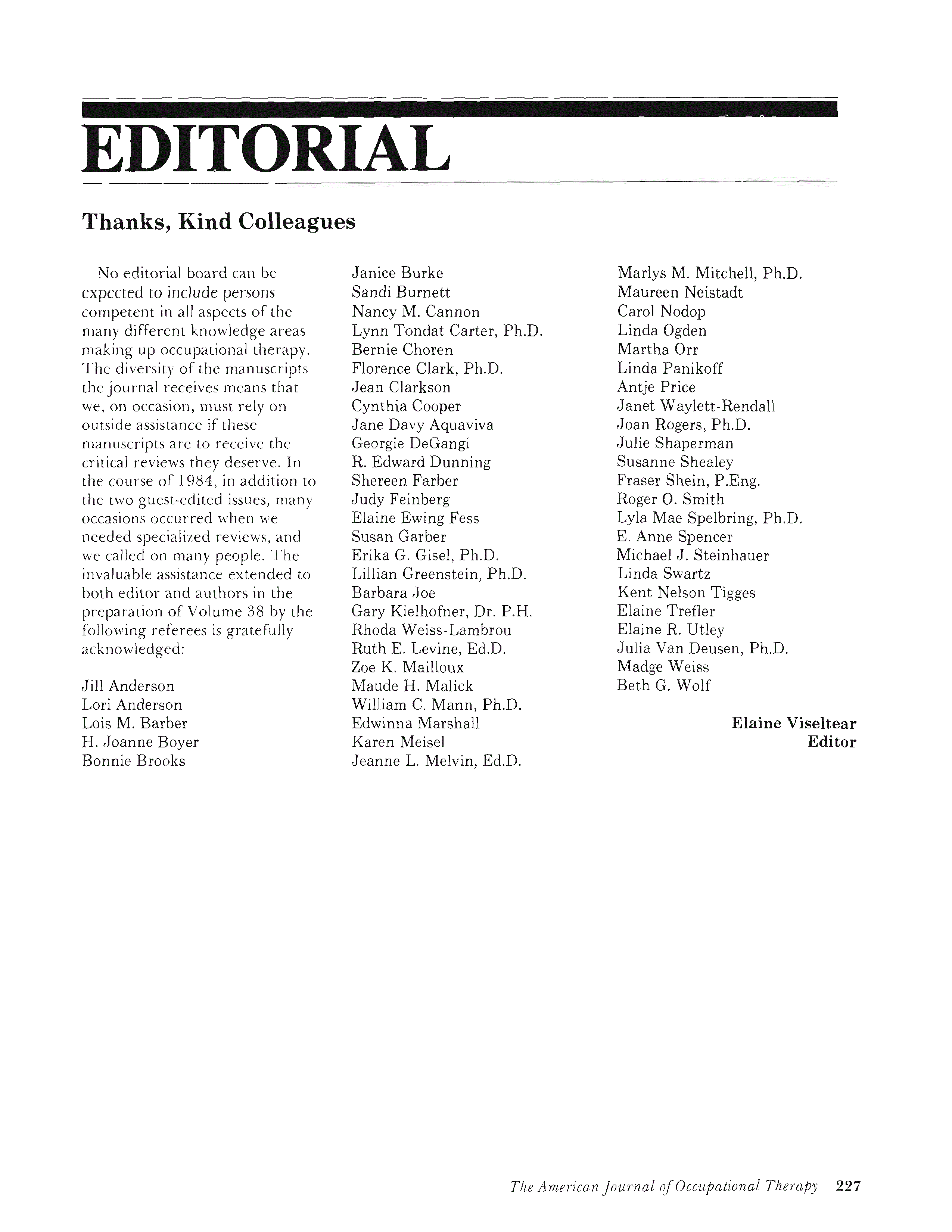 First page of Thanks, Kind Colleagues