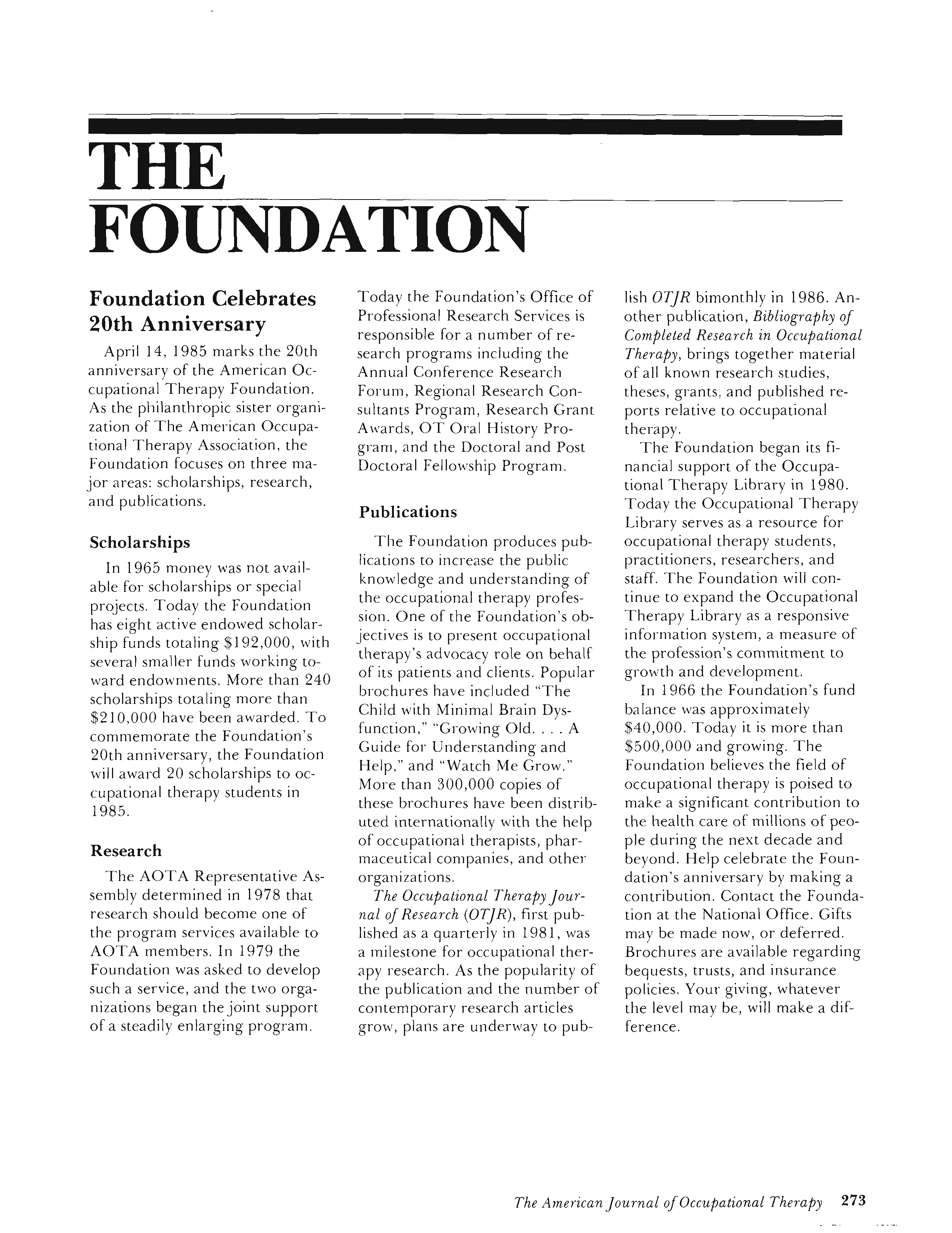 First page of Foundation Celebrates 20th Anniversary
