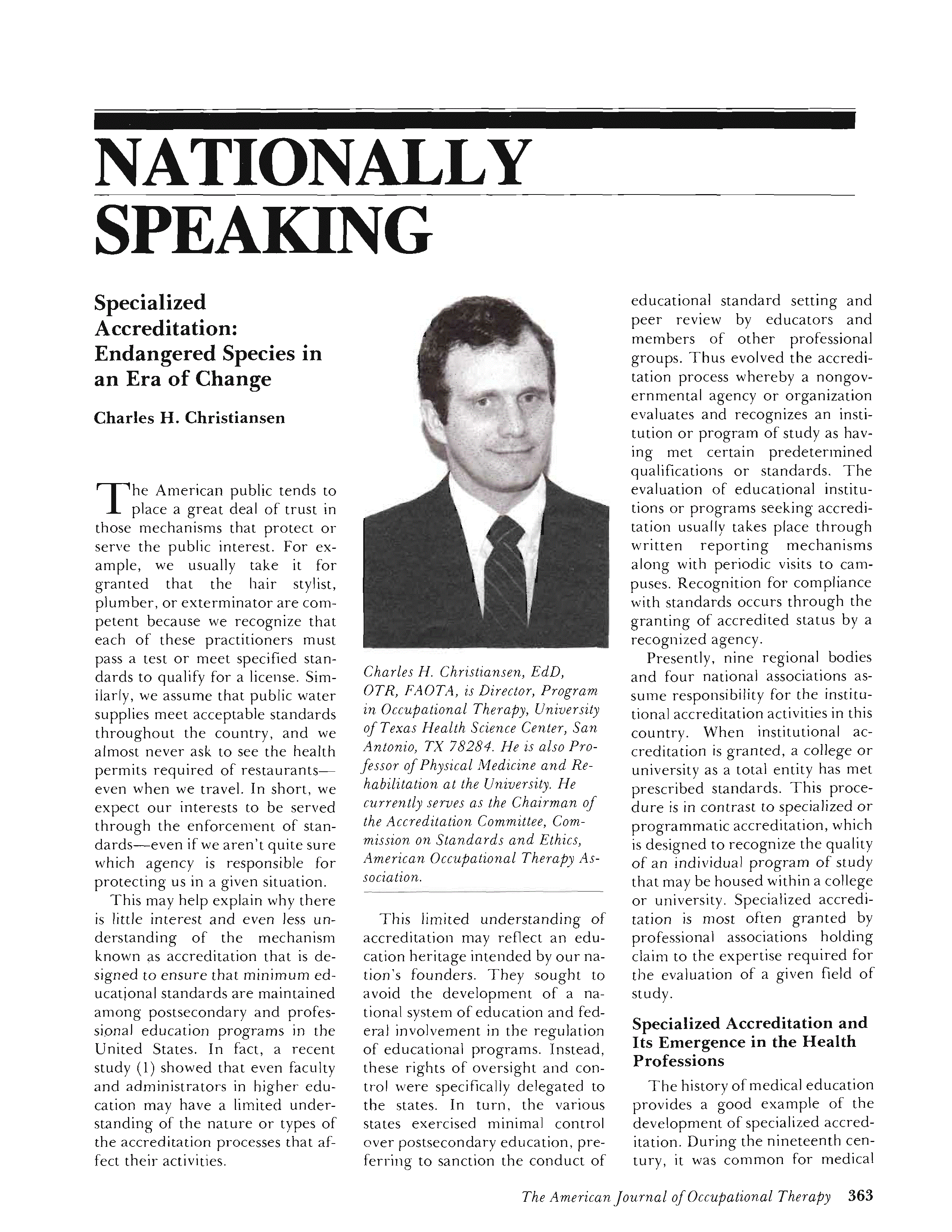 First page of Specialized Accreditation: Endangered Species in an Era of Change