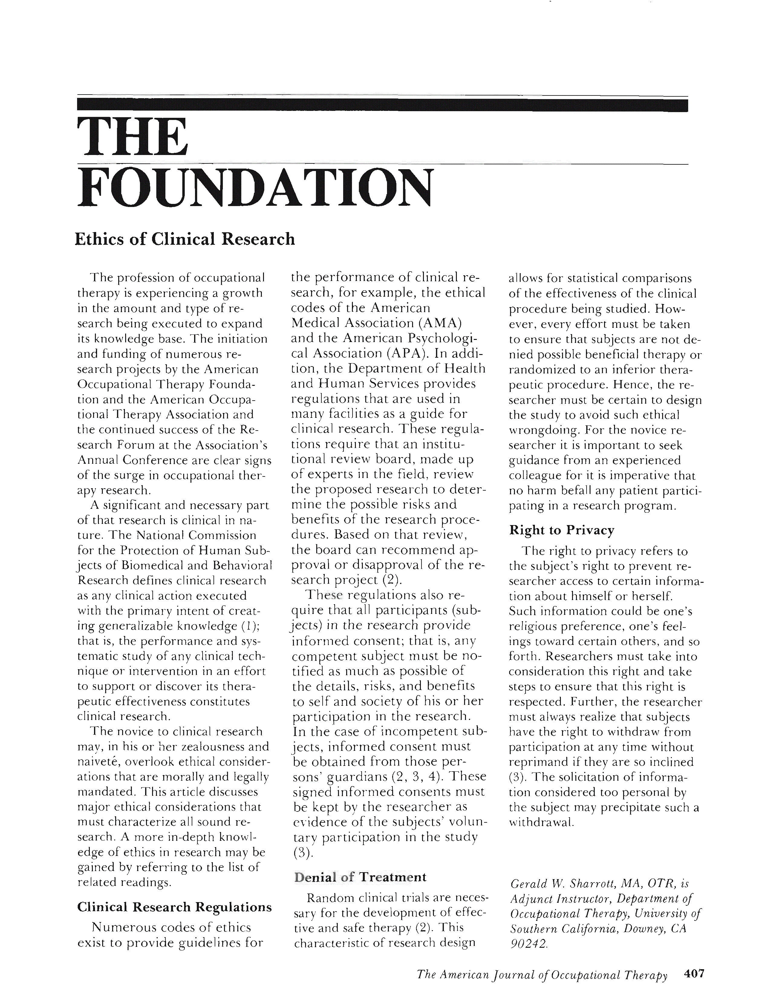 First page of Ethics of Clinical Research