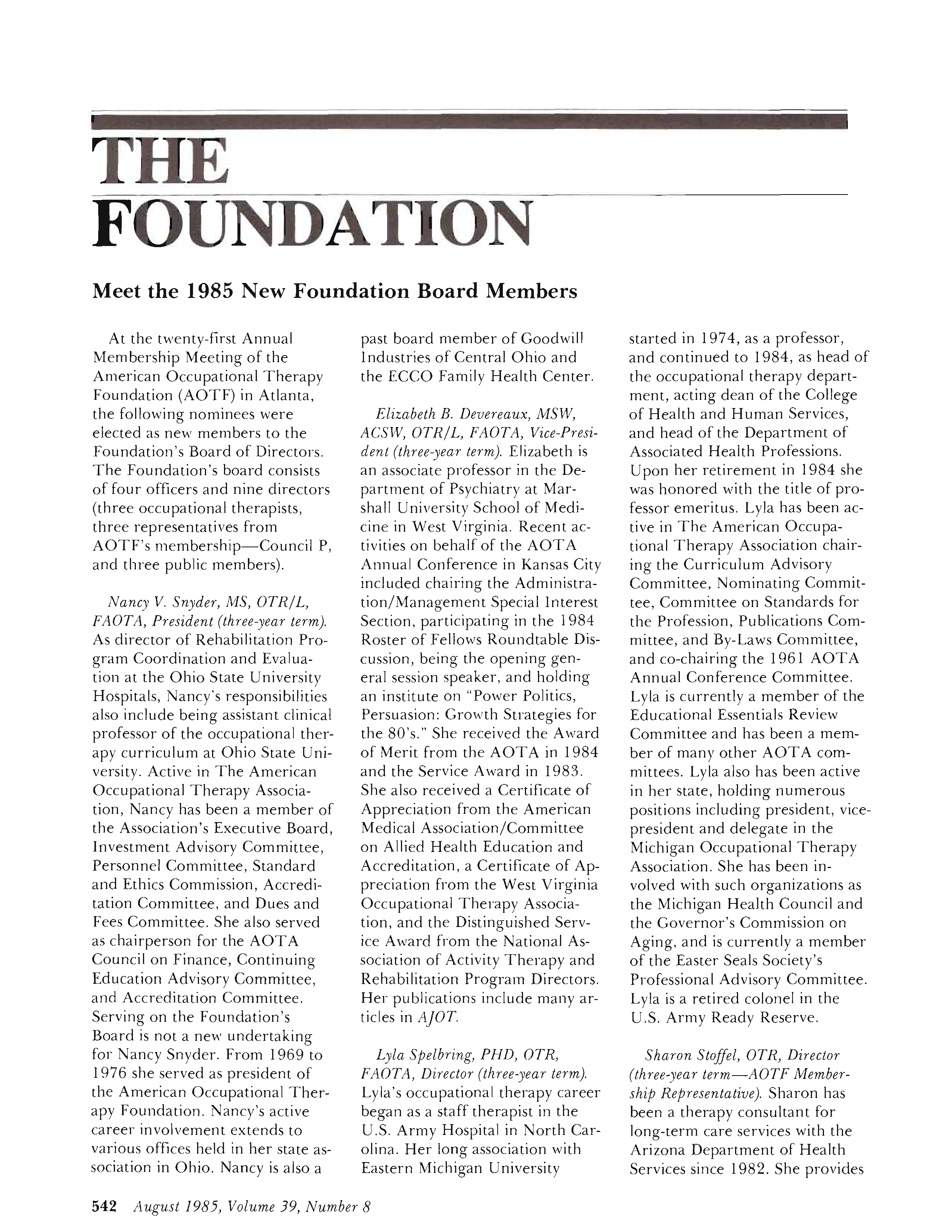 First page of Meet the 1985 New Foundation Board Members