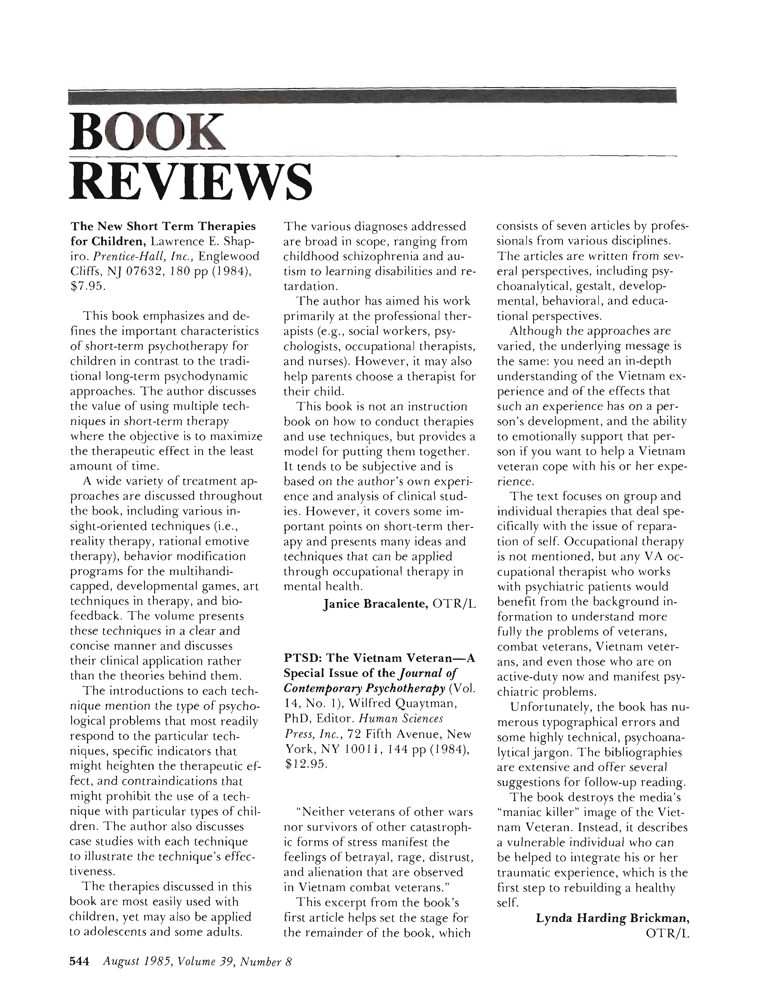 First page of PTSD: The Vietnam Veteran—A Special Issue of the <italic>Journal of Contemporary Psychotherapy</italic>