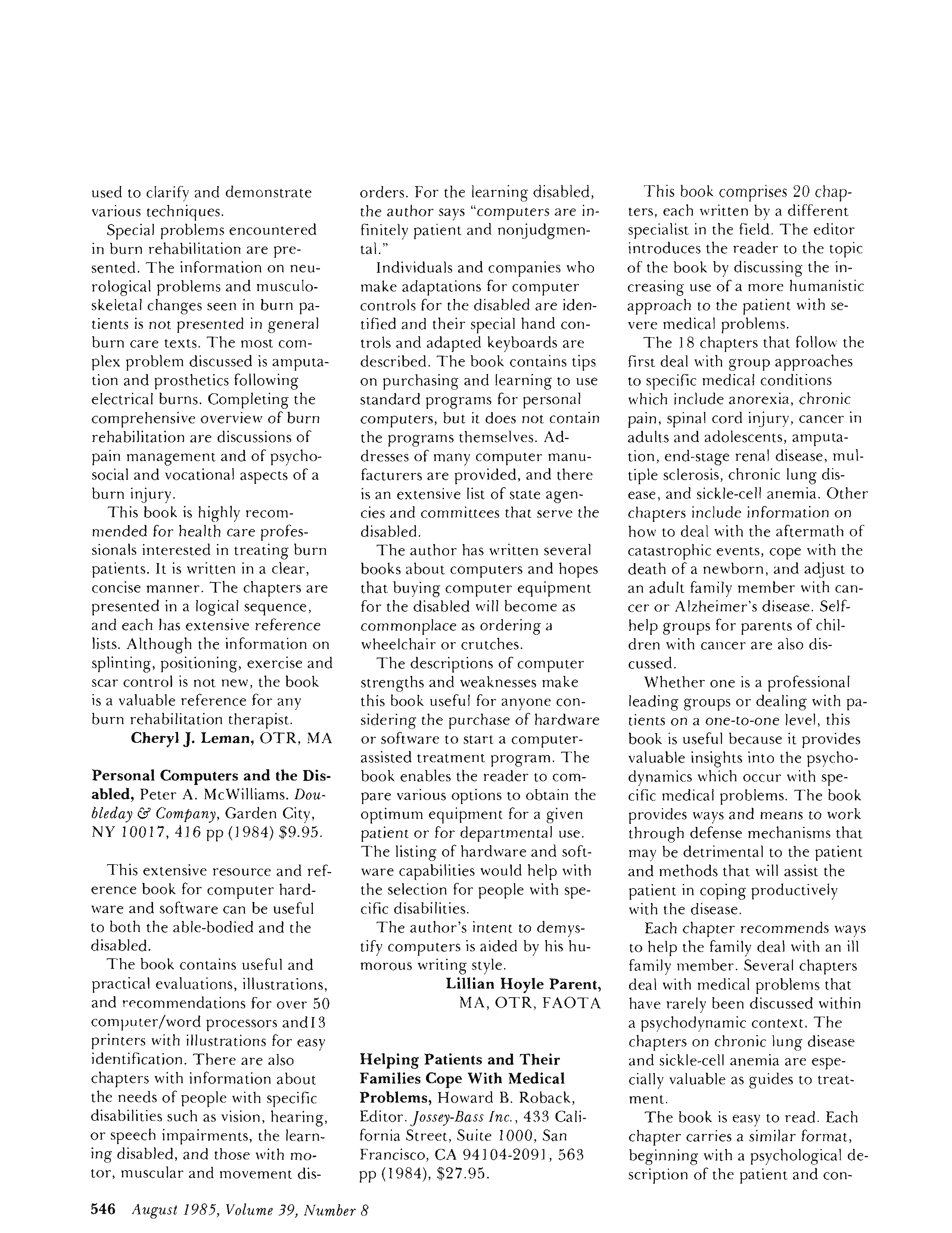 First page of Personal Computers and the Disabled