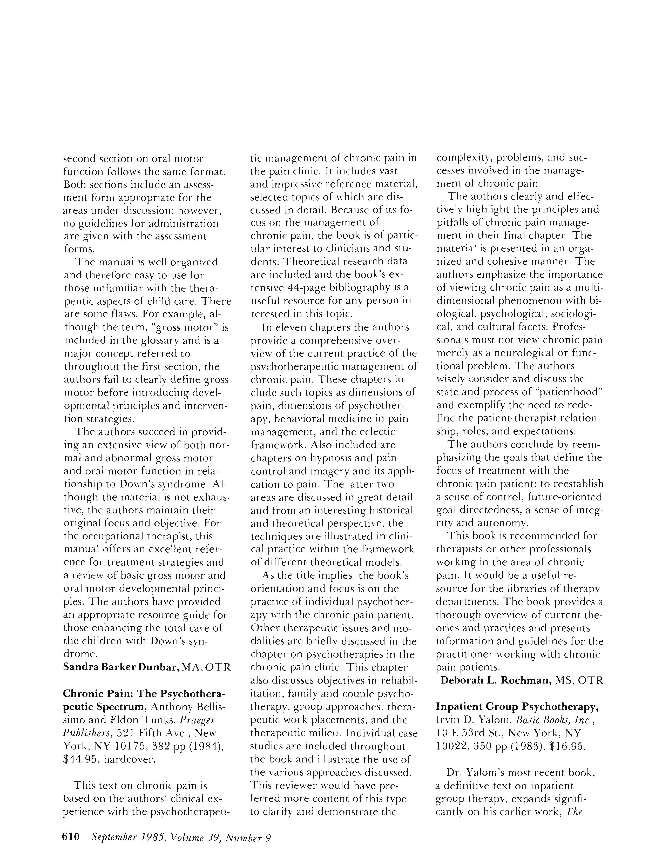 First page of Chronic Pain: The Psychotherapeutic Spectrum