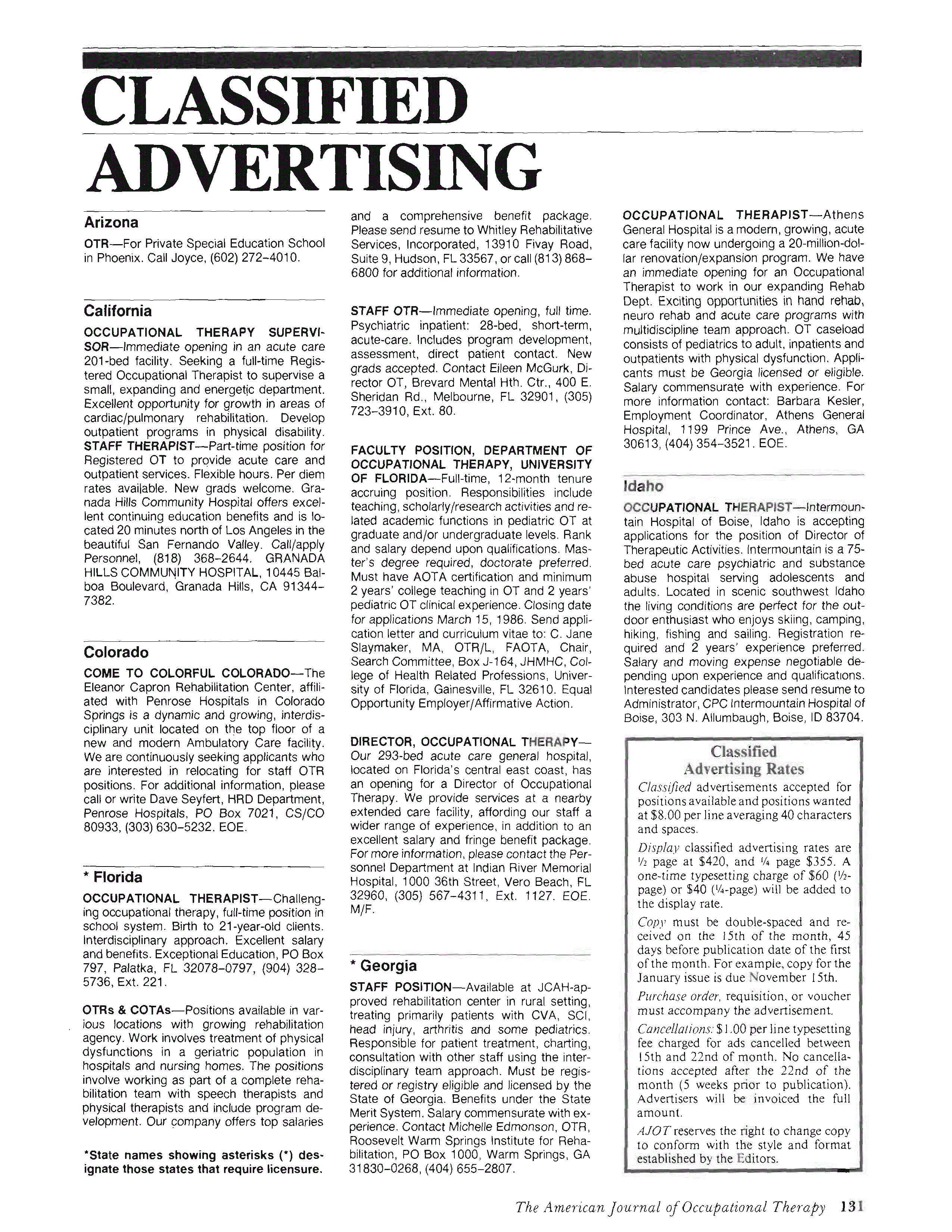 First page of Classified Advertising