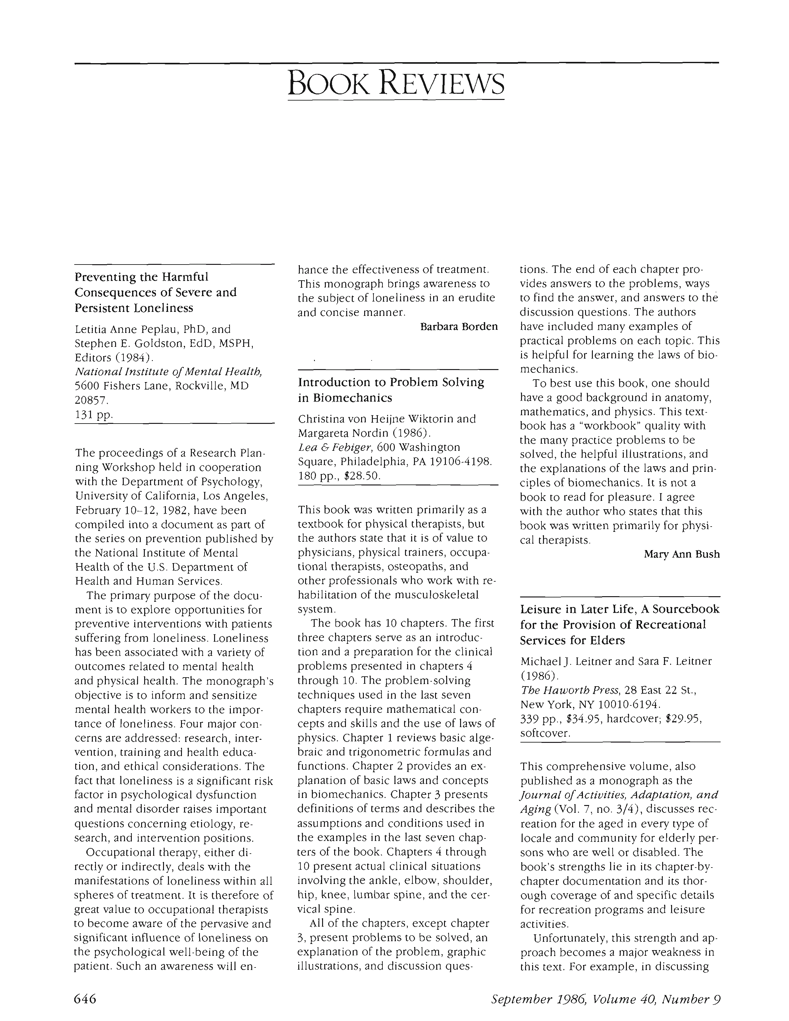 First page of Leisure in Later Life, A Sourcebook for the Provision of Recreational Services for Elders
