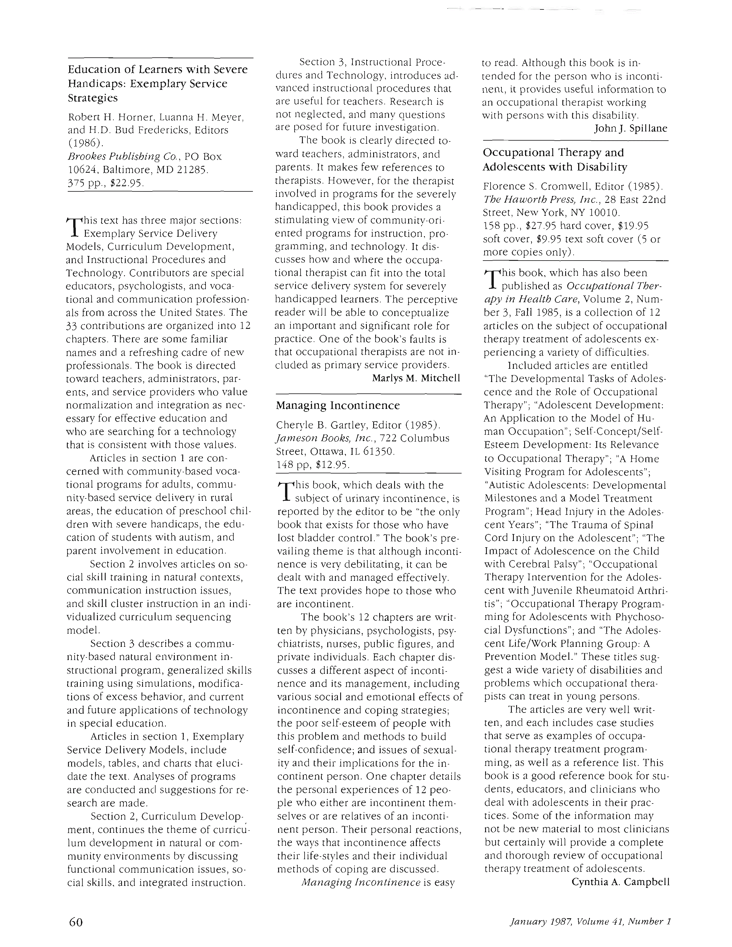 First page of Education of Learners with Severe Handicaps: Exemplary Service Strategies