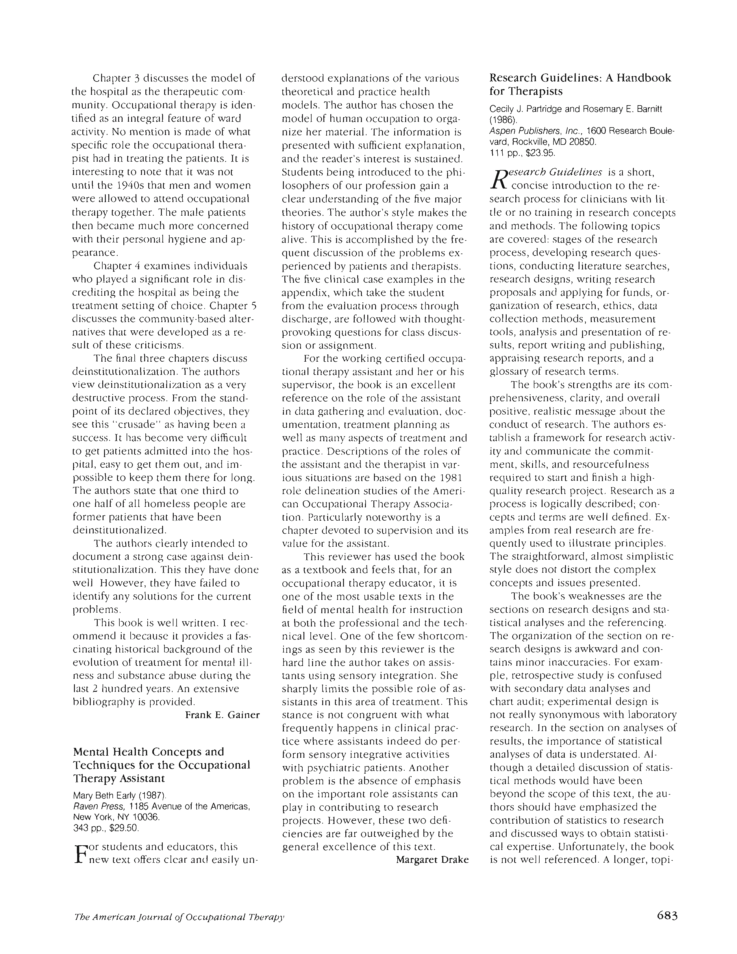 First page of Research Guidelines: A Handbook for Therapists
