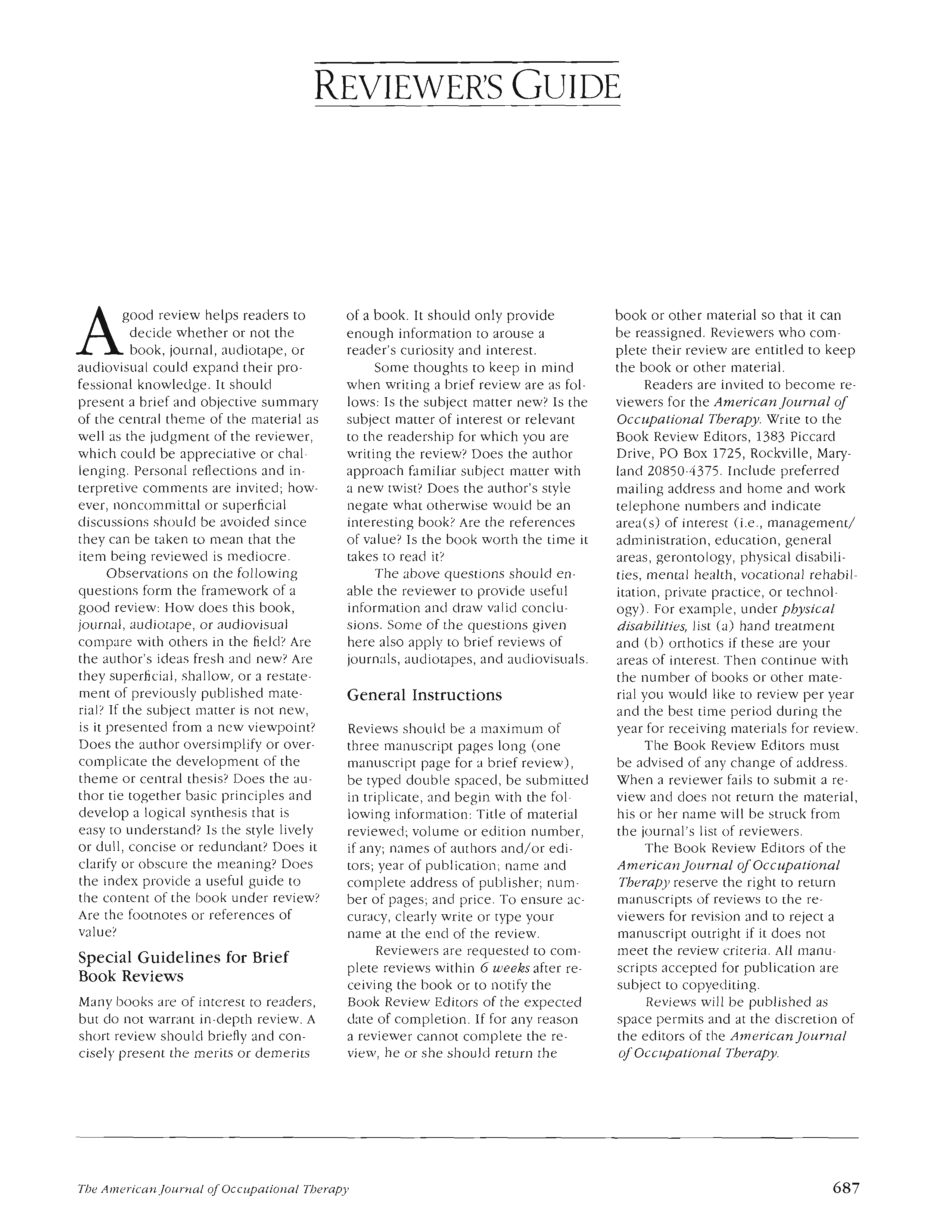 First page of Reviewer’s Guide
