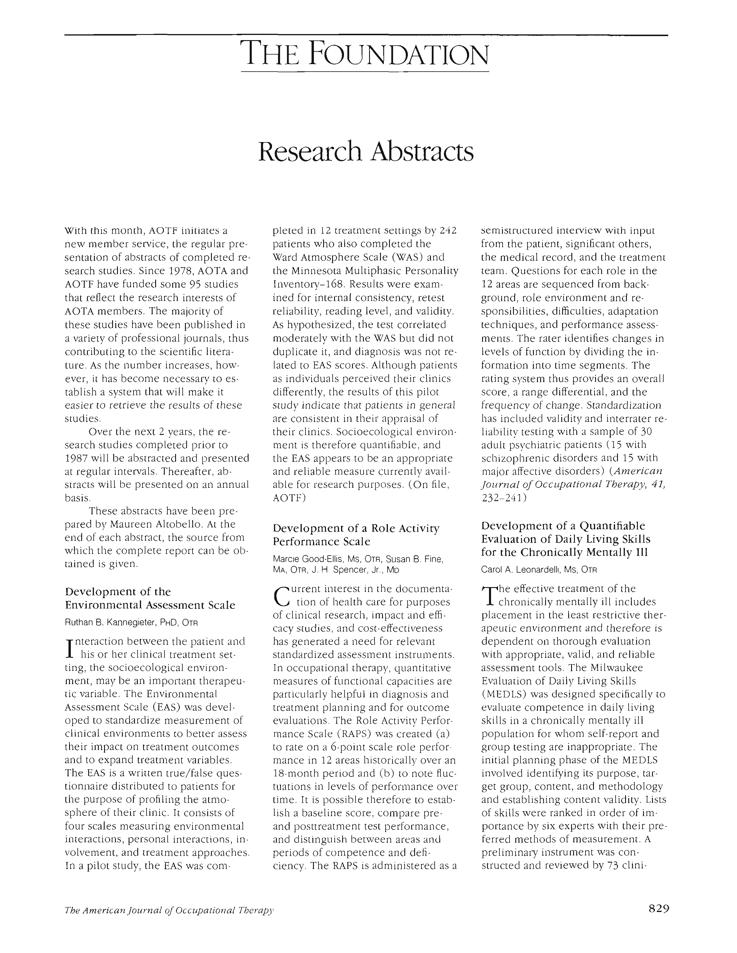First page of Research Abstracts