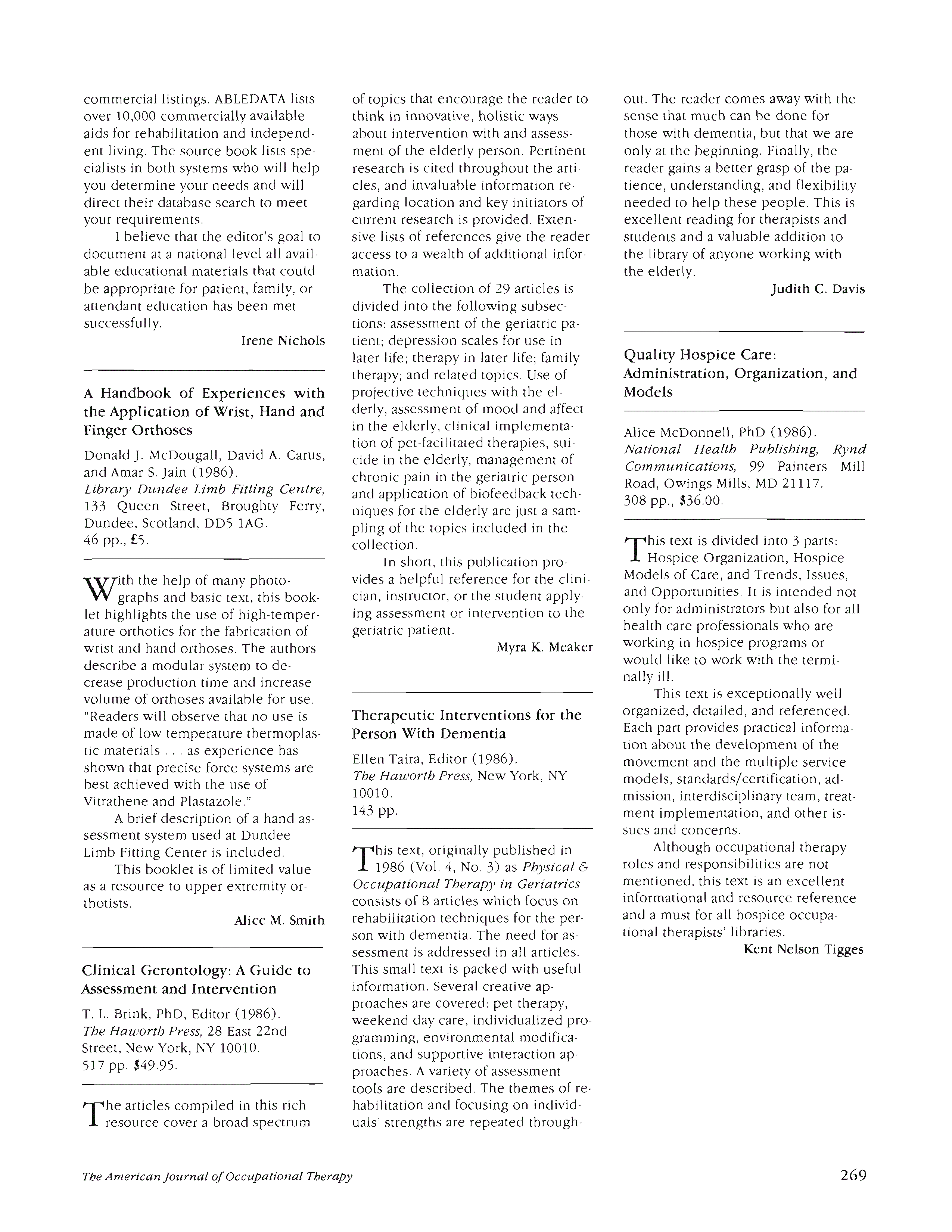 First page of Therapeutic Interventions for the Person With Dementia