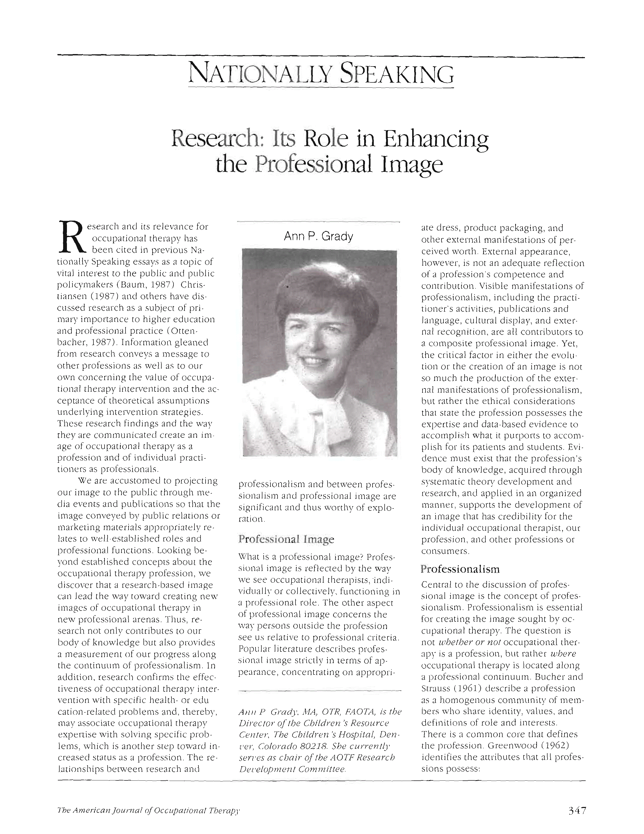 First page of Research: Its Role in Enhancing the Professional Image