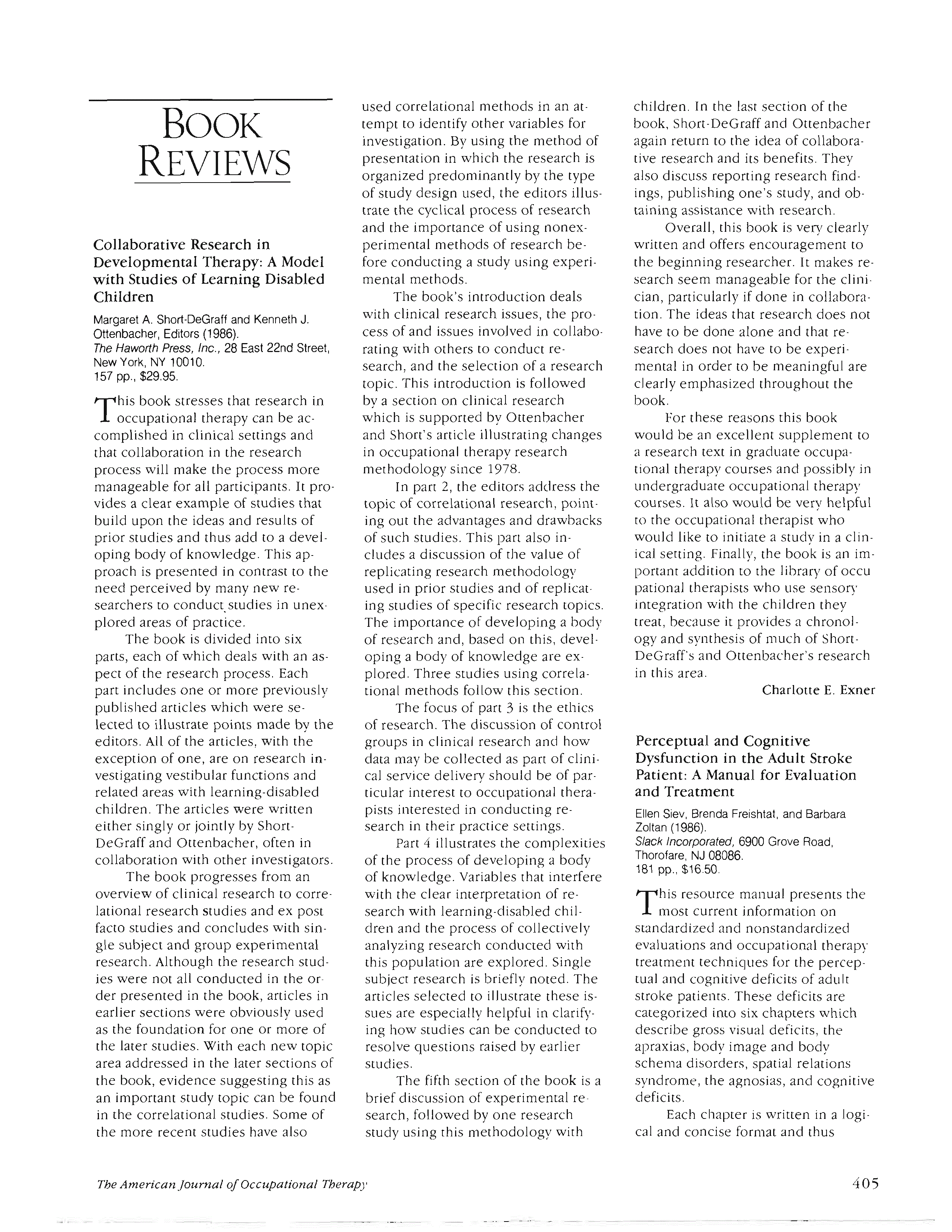 First page of Perceptual and Cognitive Dysfunction in the Adult Stroke Patient: A Manual for Evaluation and Treatment