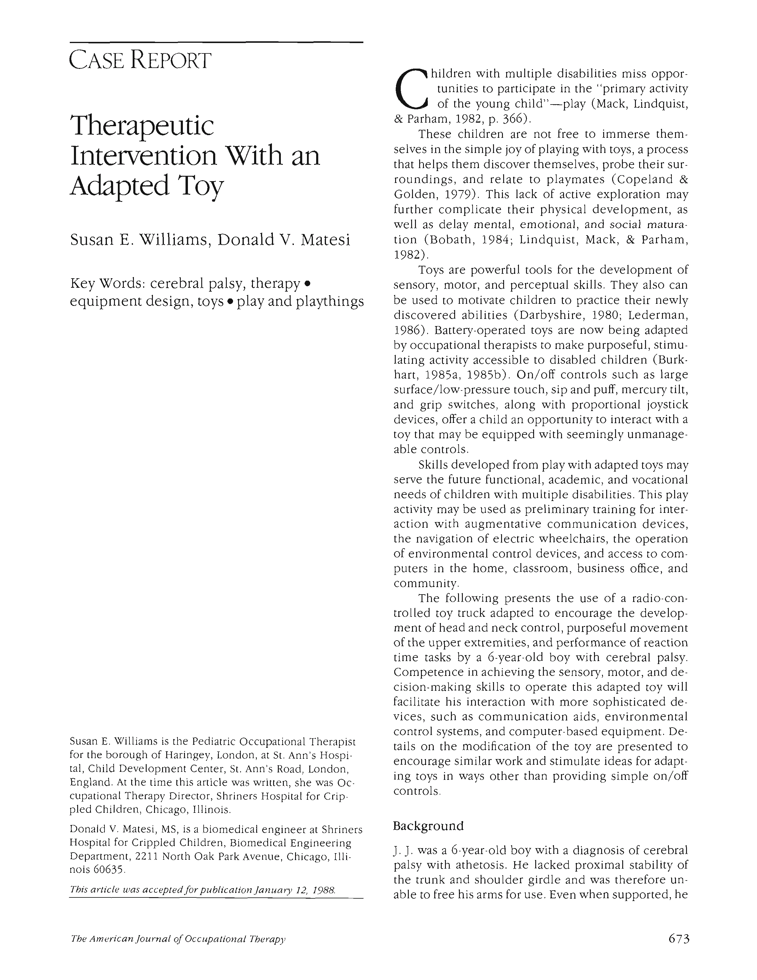 First page of Therapeutic Intervention With an Adapted Toy