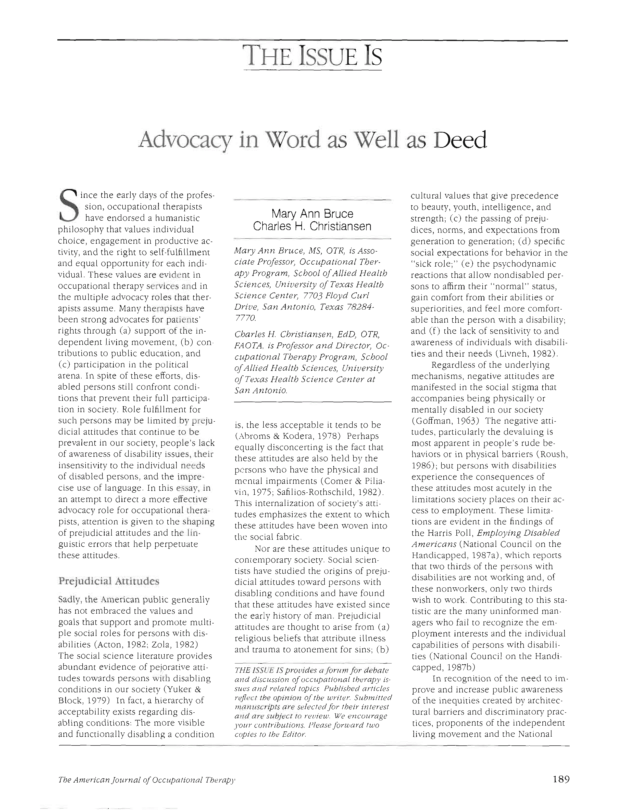 First page of Advocacy in Word as Well as Deed