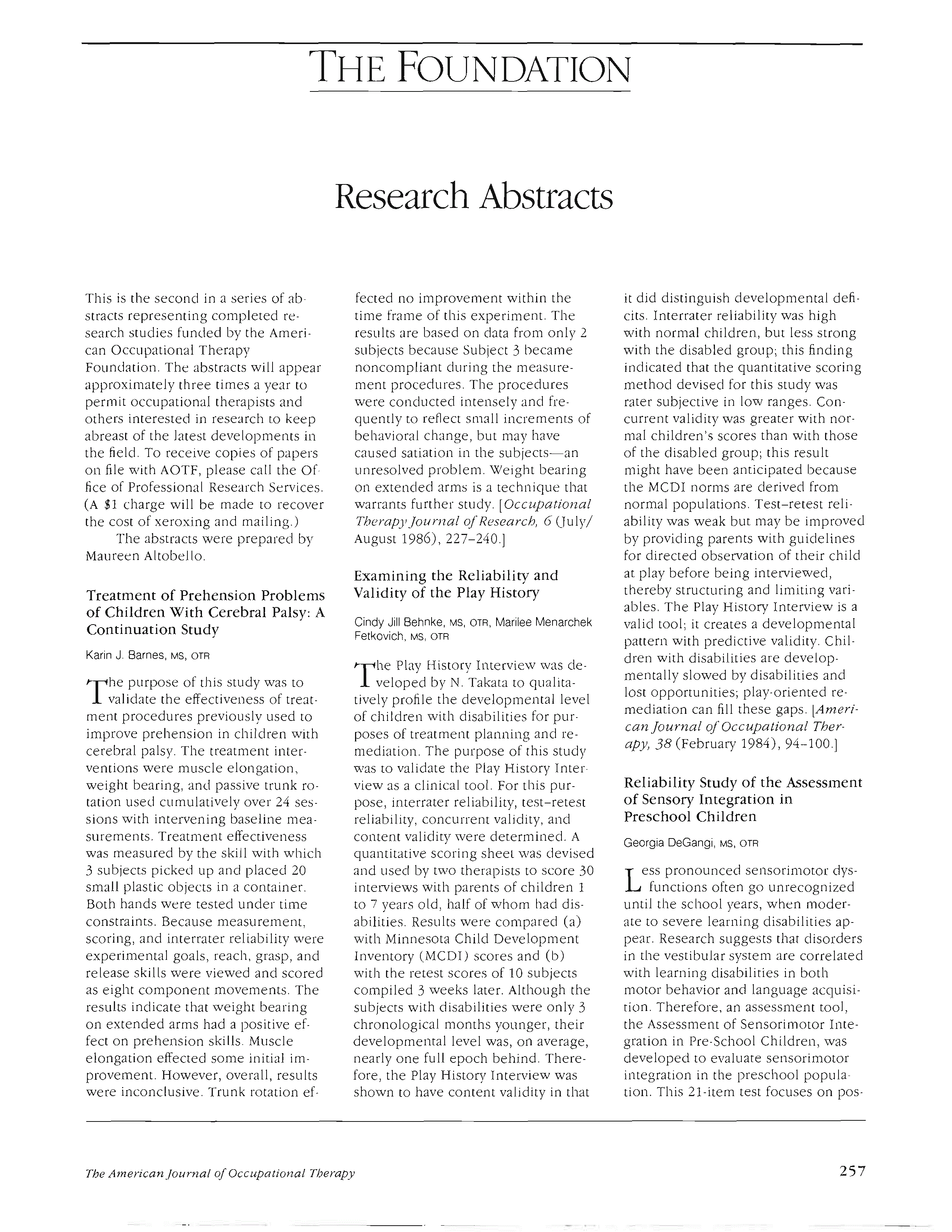 First page of Research Abstracts