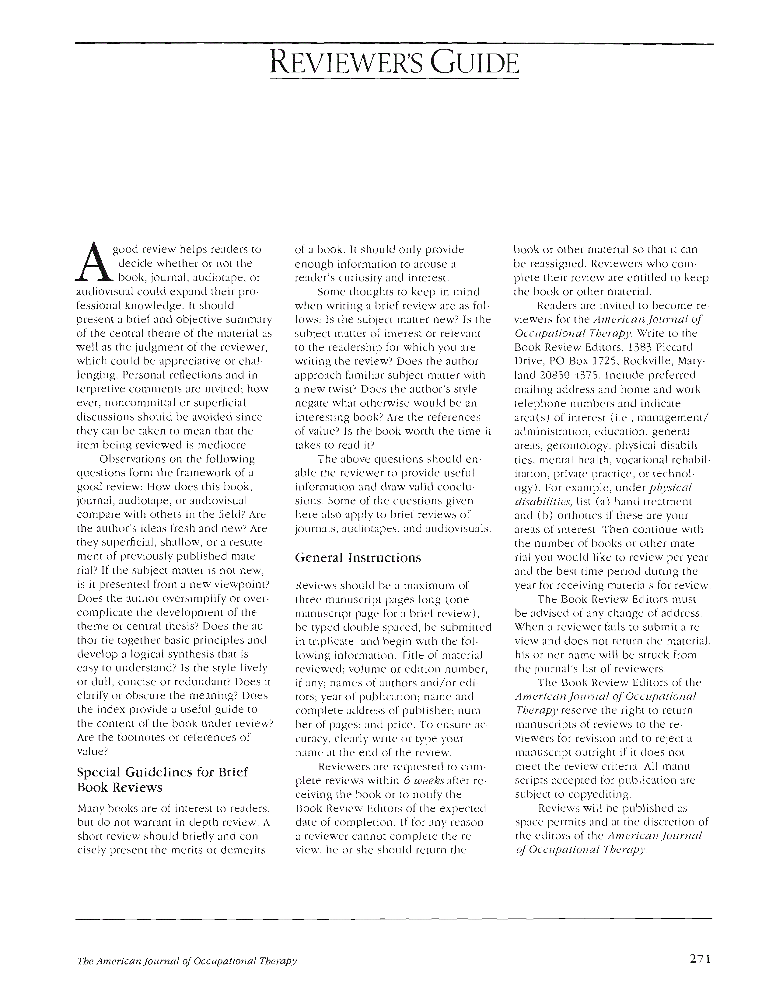 First page of Reviewer’s Guide
