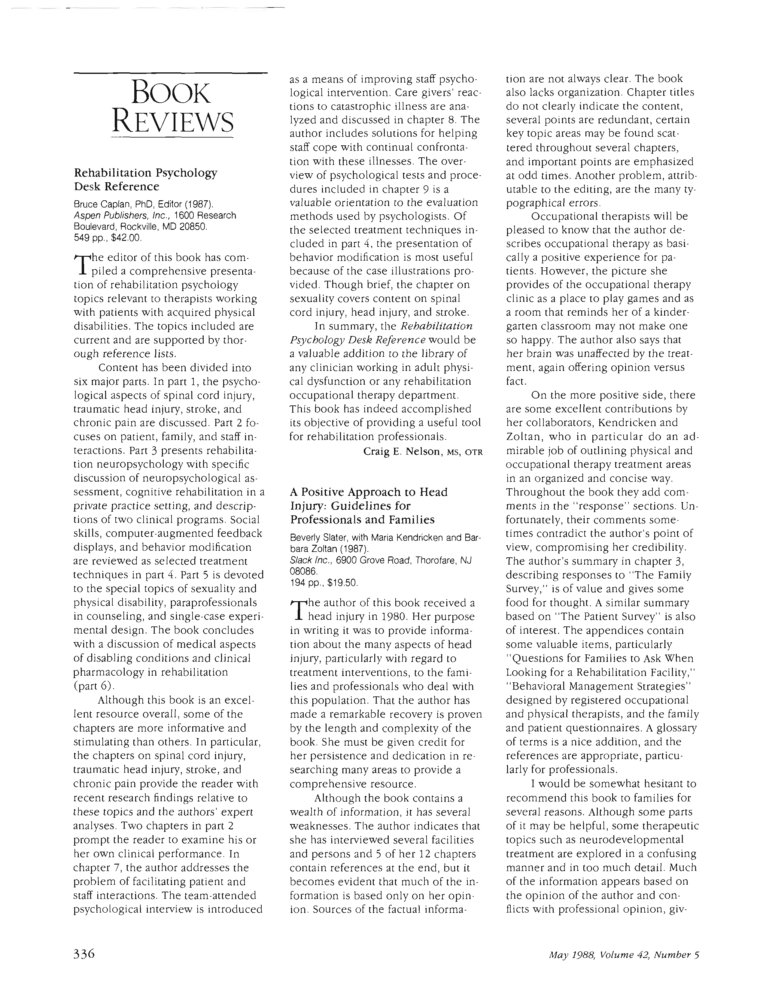 First page of A Positive Approach to Head Injury: Guidelines for Professionals and Families