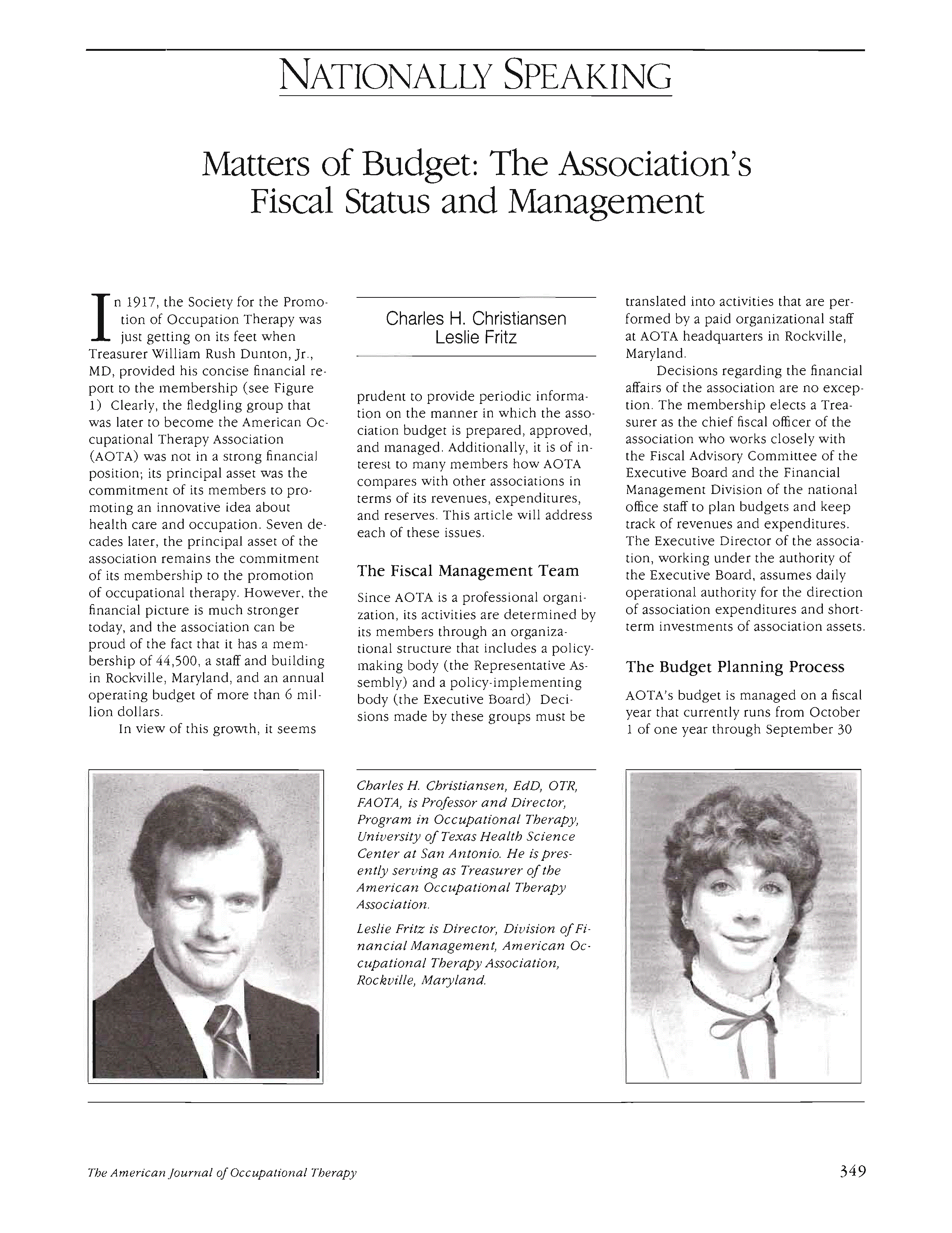 First page of Matters of Budget: The Association’s Fiscal Status and Management
