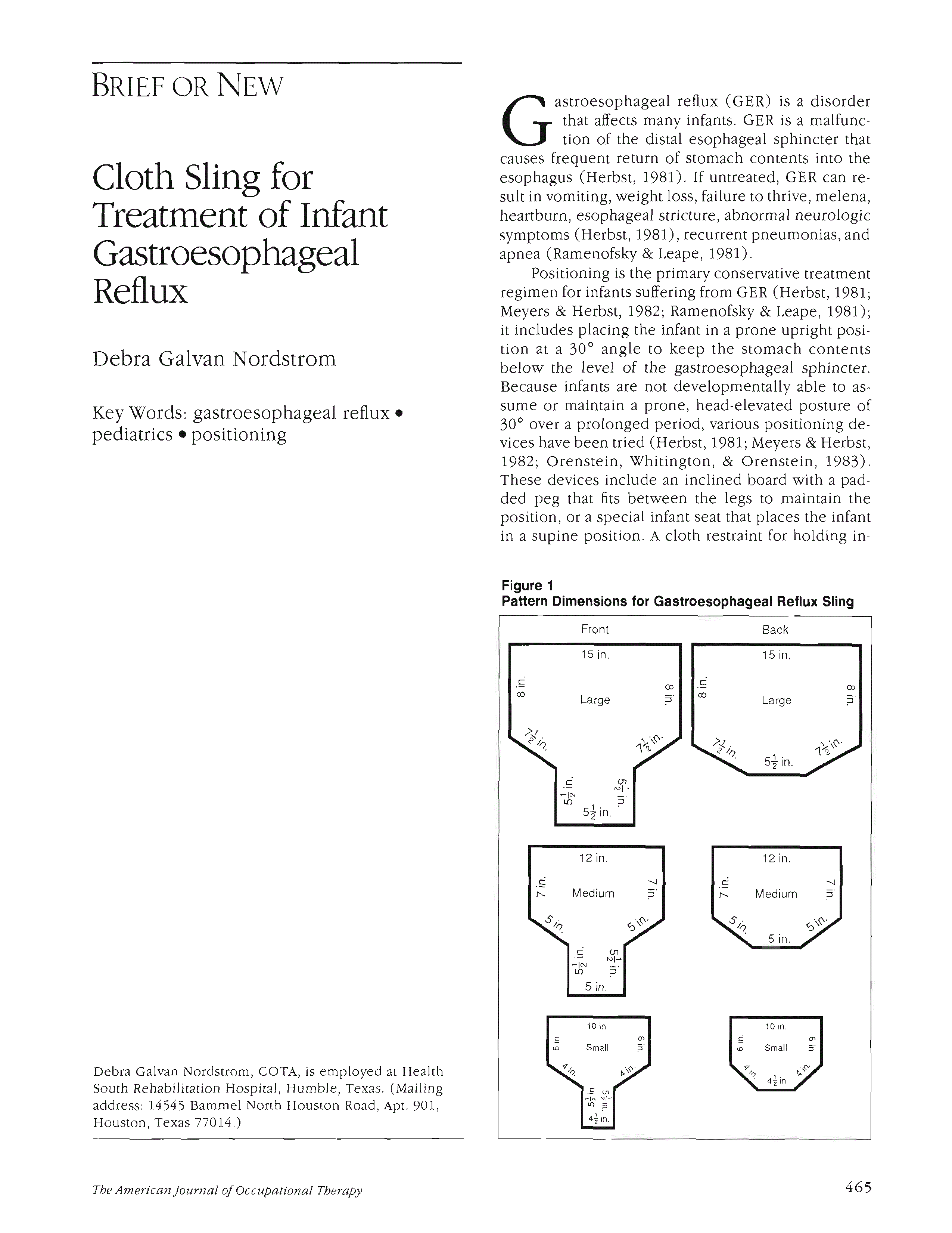First page of Cloth Sling for Treatment of Infant Gastroesophageal Reflux