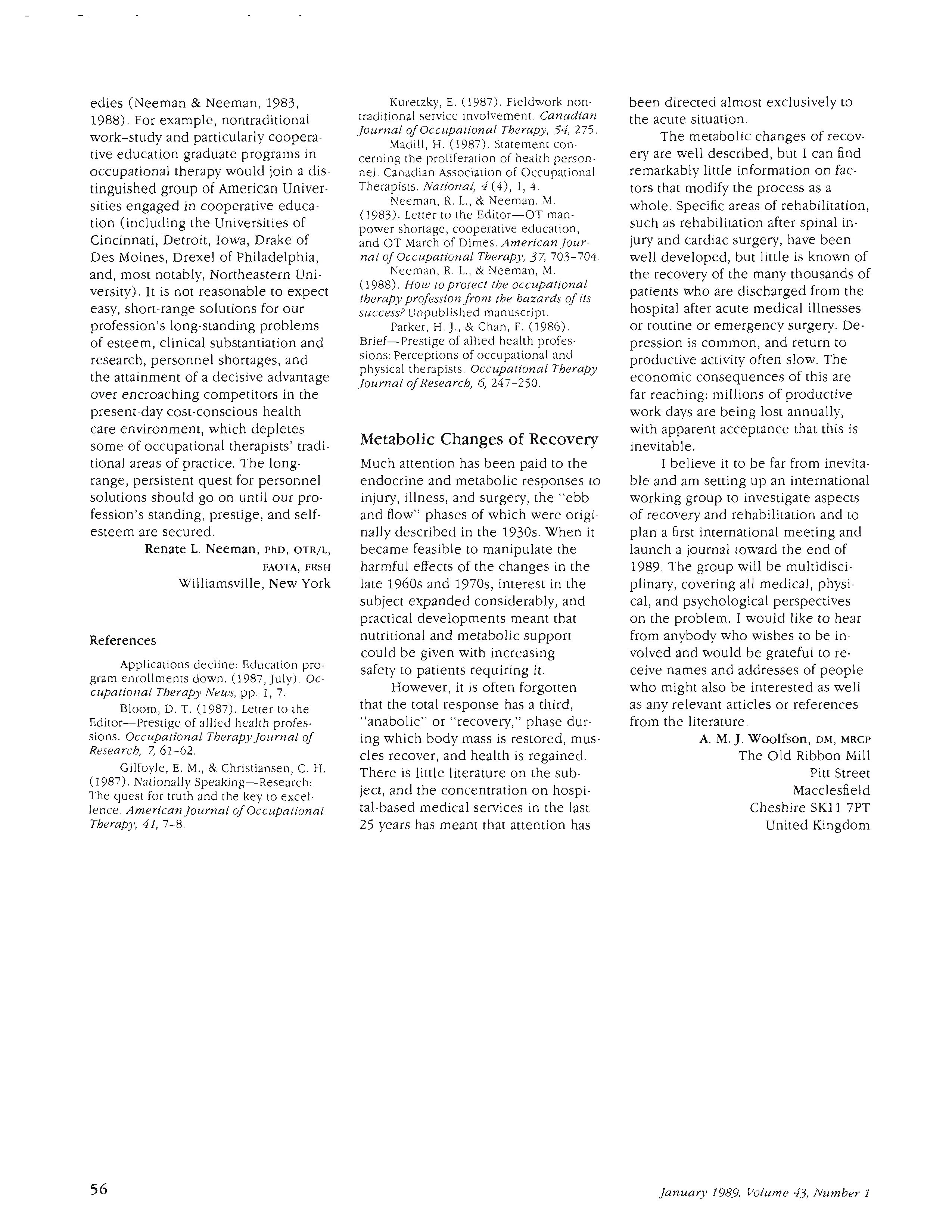 First page of Metabolic Changes of Recovery