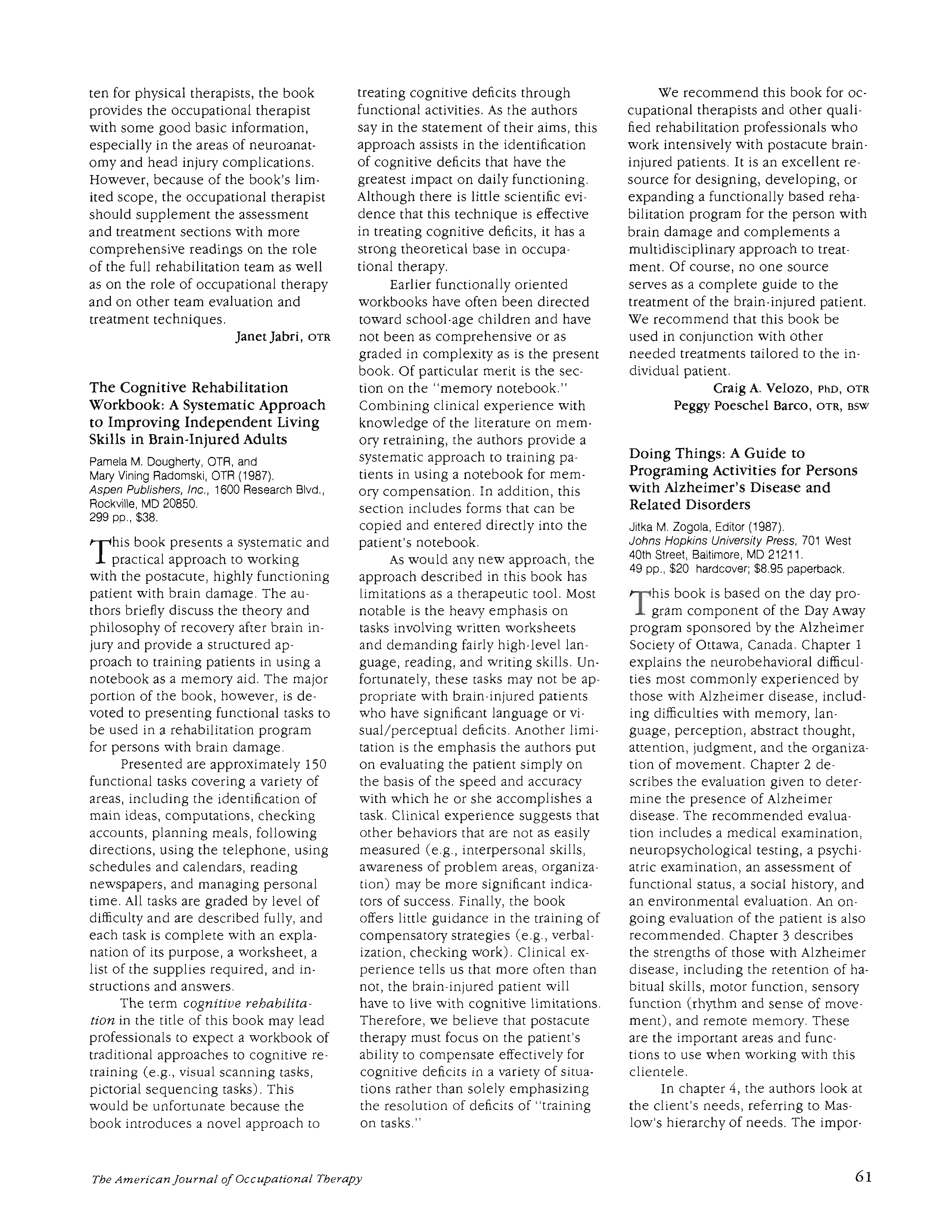 First page of The Cognitive Rehabilitation Workbook: A Systematic Approach to Improving Independent Living Skills in Brain-Injured Adults