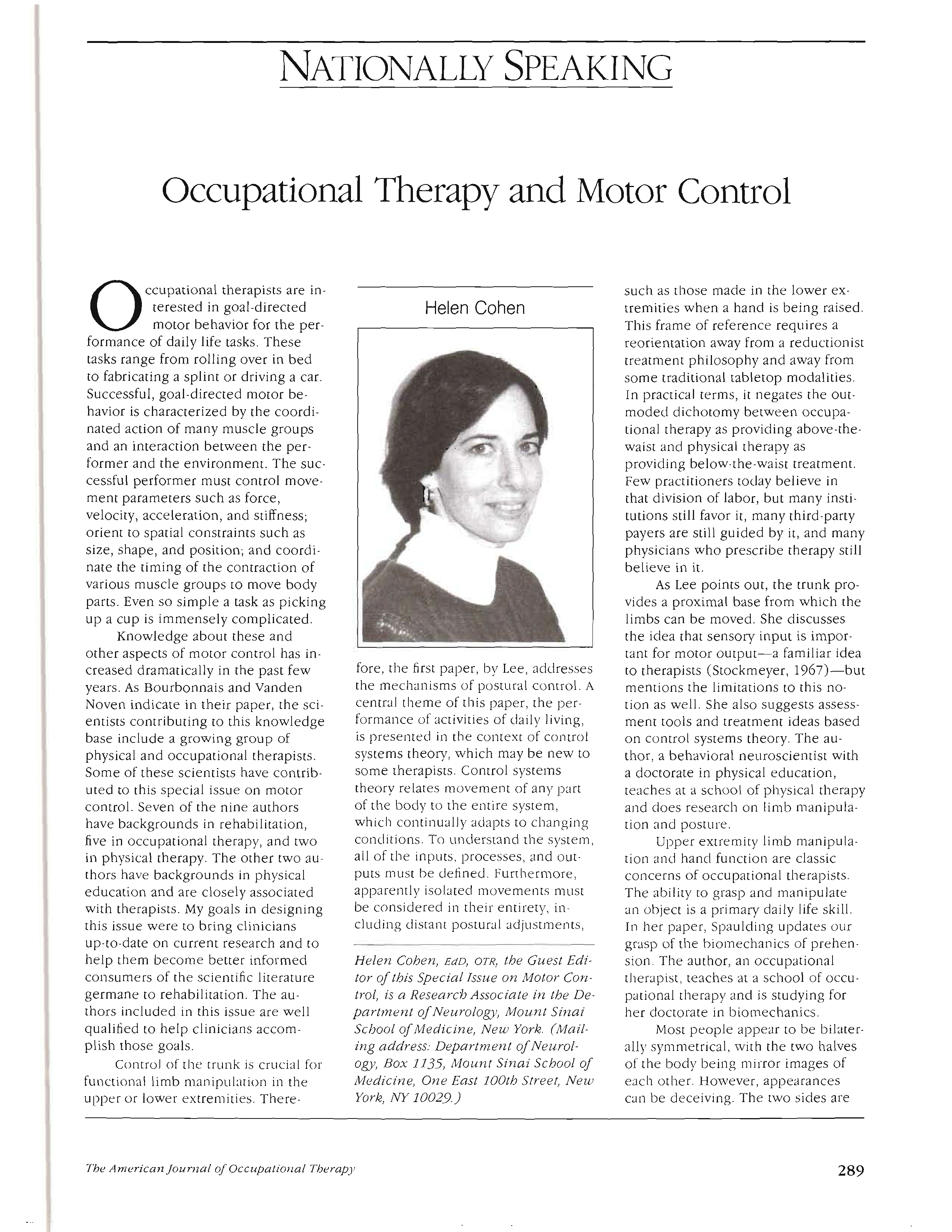 First page of Occupational Therapy and Motor Control